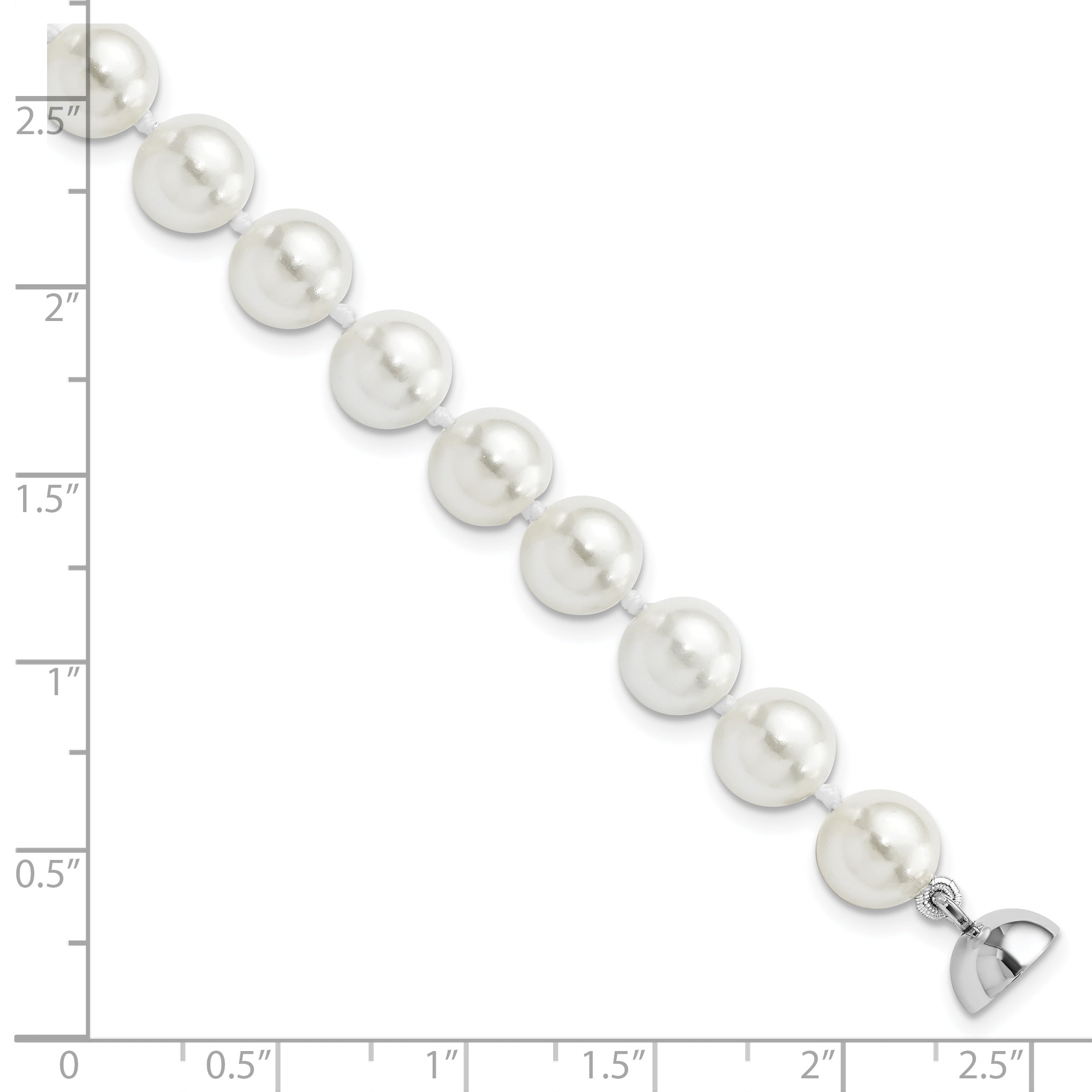 Majestic Sterling Silver Rhodium-plated 8-9mm White Imitation Shell Pearl Hand-knotted Bracelet