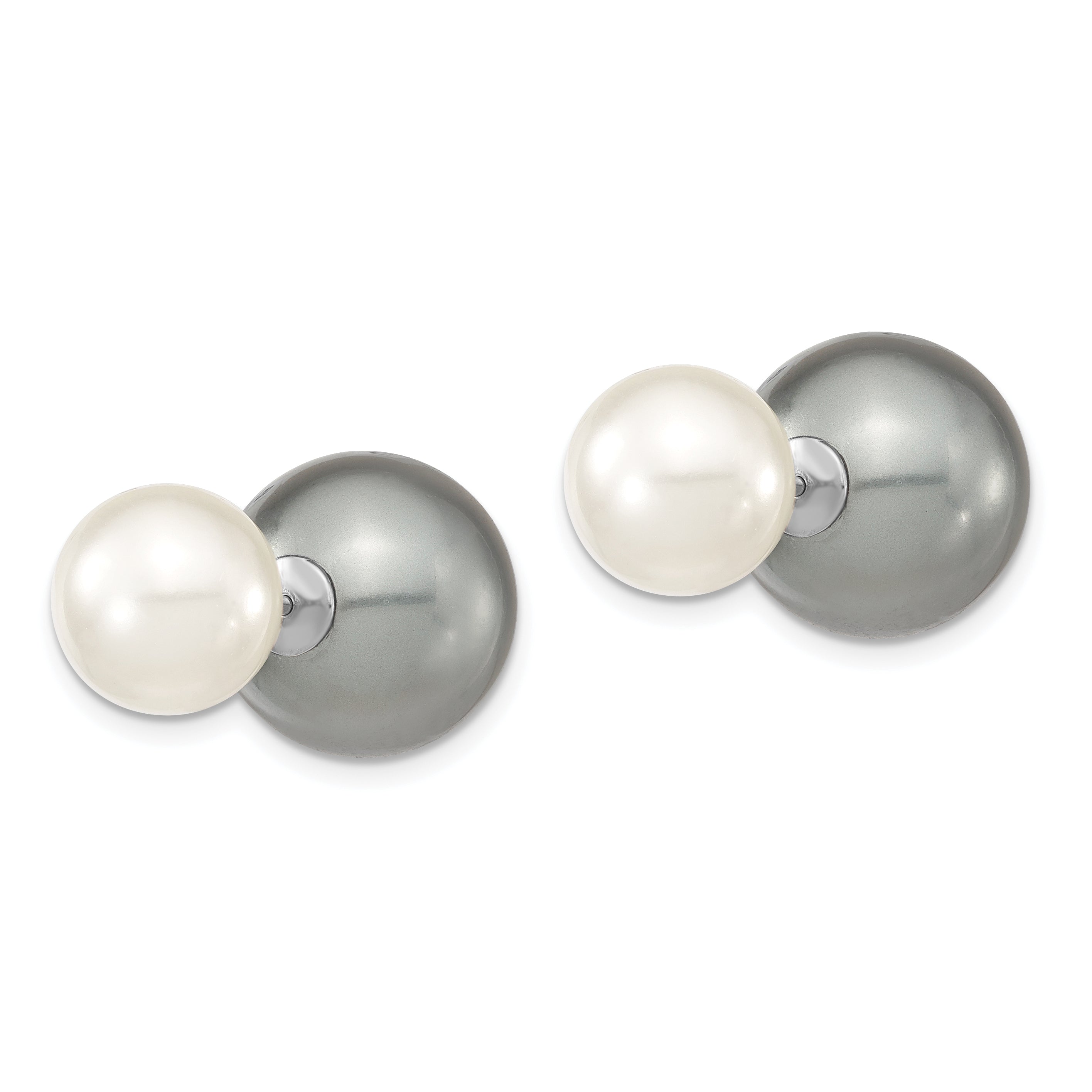 Majestik Rhodium-Plated Sterling Silver Dual Pearl Post Earrings Gift Ready Secondary image