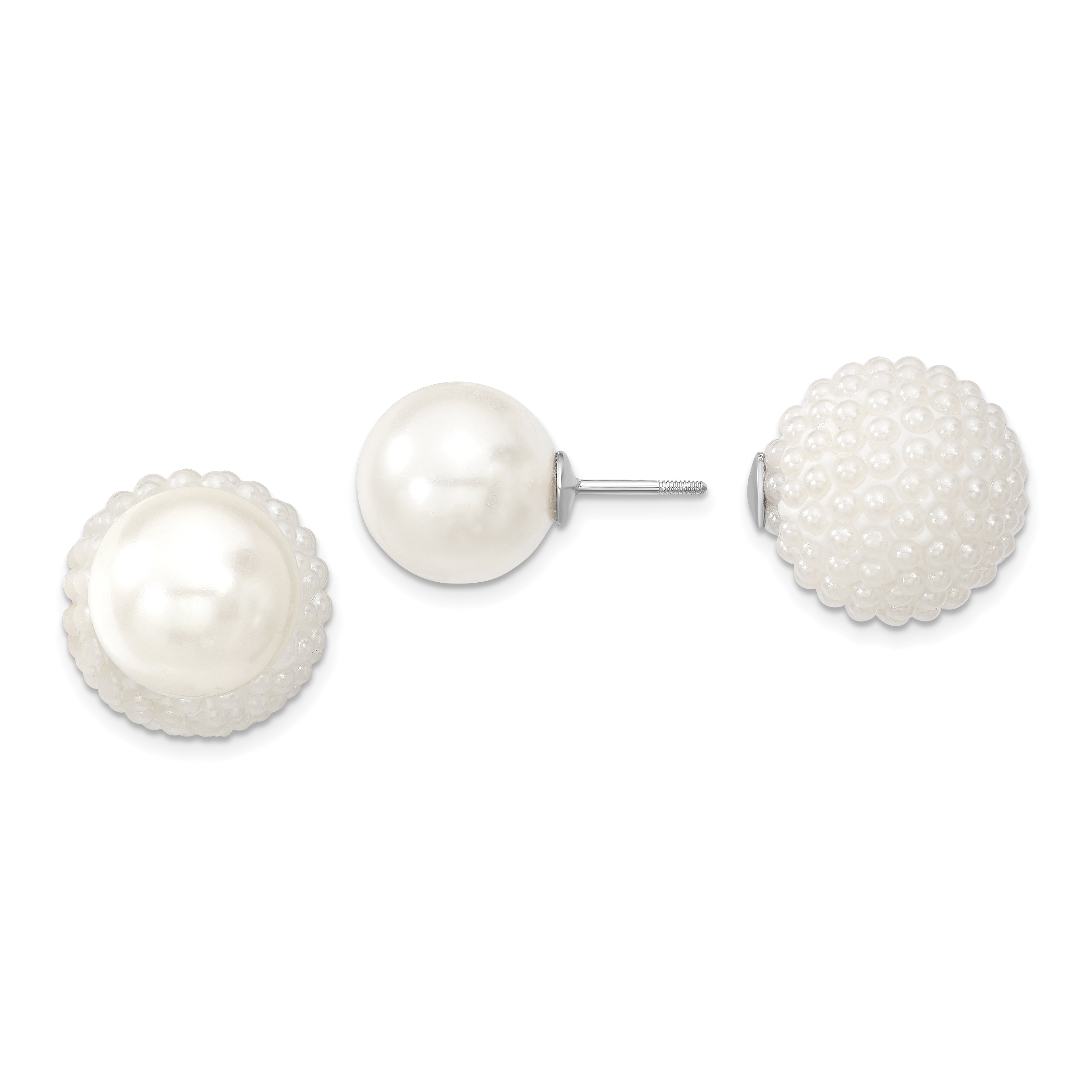 Majestik Sterling Silver Rhodium-plated 11-12mm and 15-16mm White with White Imitation Shell Pearl Front Back Post Earrings Main image