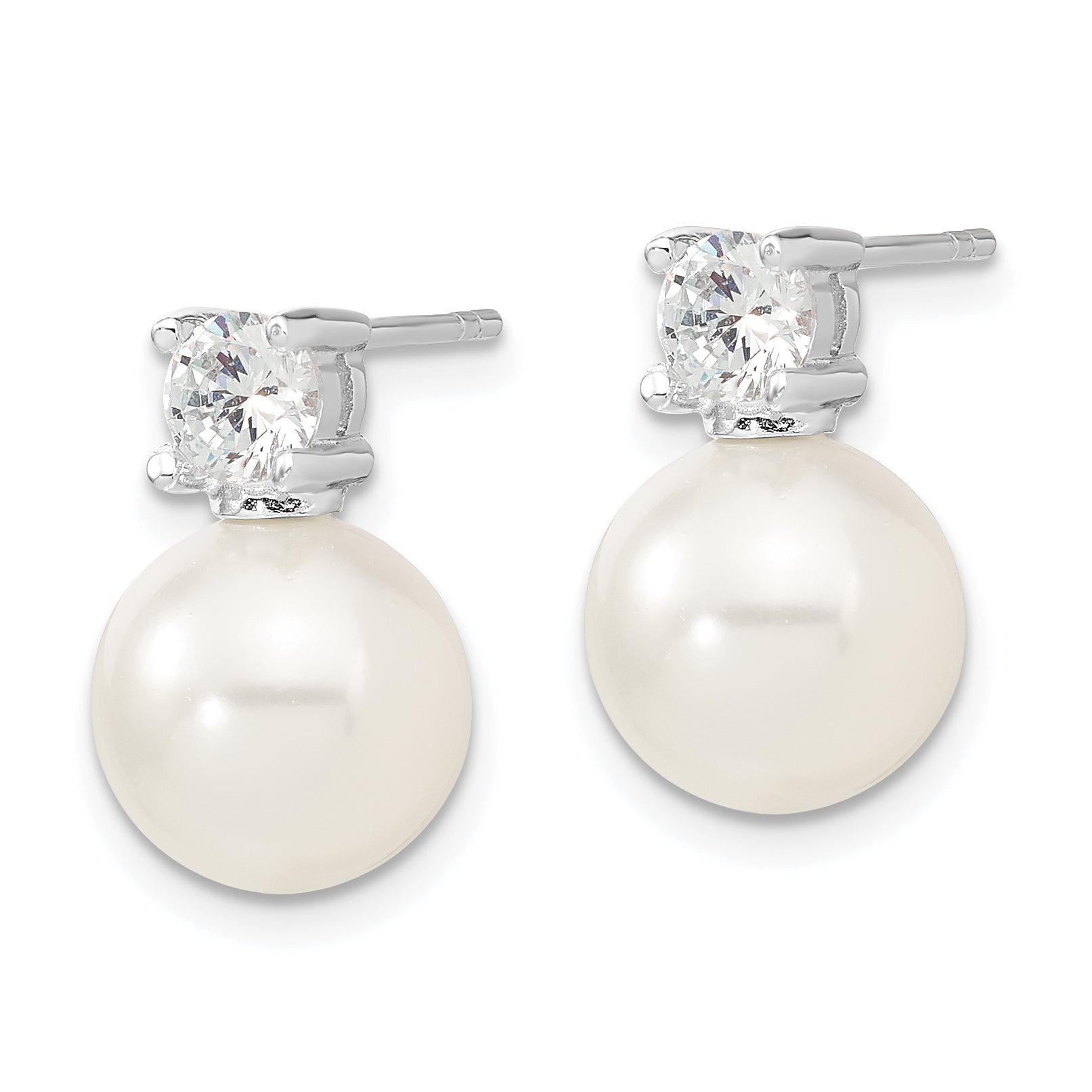 Sophia Jewelers Sterling Silver Pearl & CZ Drop Earrings, Rhodium-Plated Elegance Secondary image