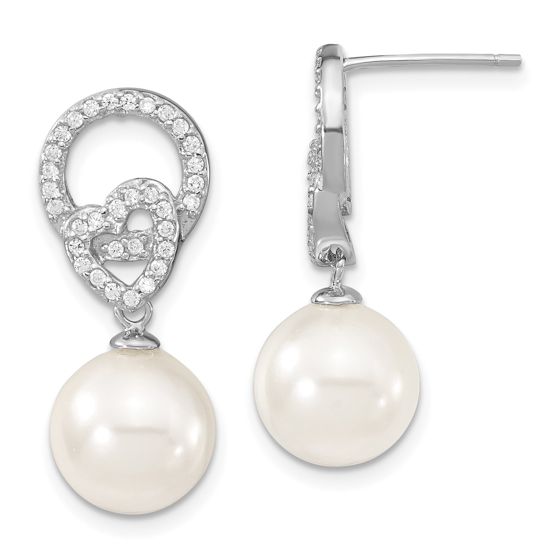 Sterling S Majestik Rh-pl 10-11mm Wht Imitat Shell Pearl & CZ Dangle Earrin Main image