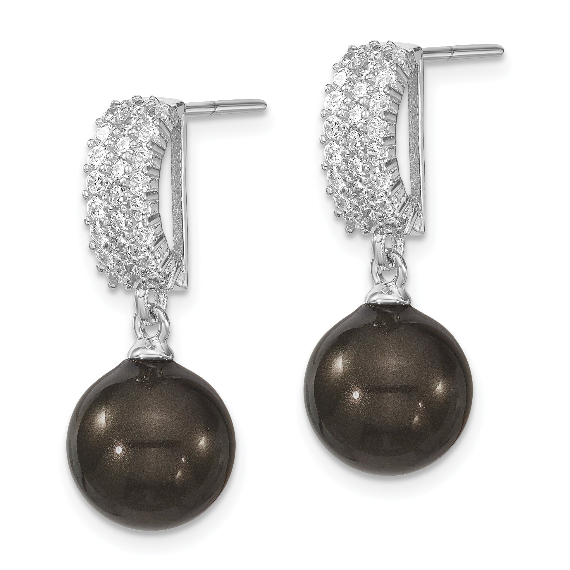 Sophia Jewelers Sterling Silver Black Shell Pearl CZ Dangle Earrings Gift-Ready Secondary image
