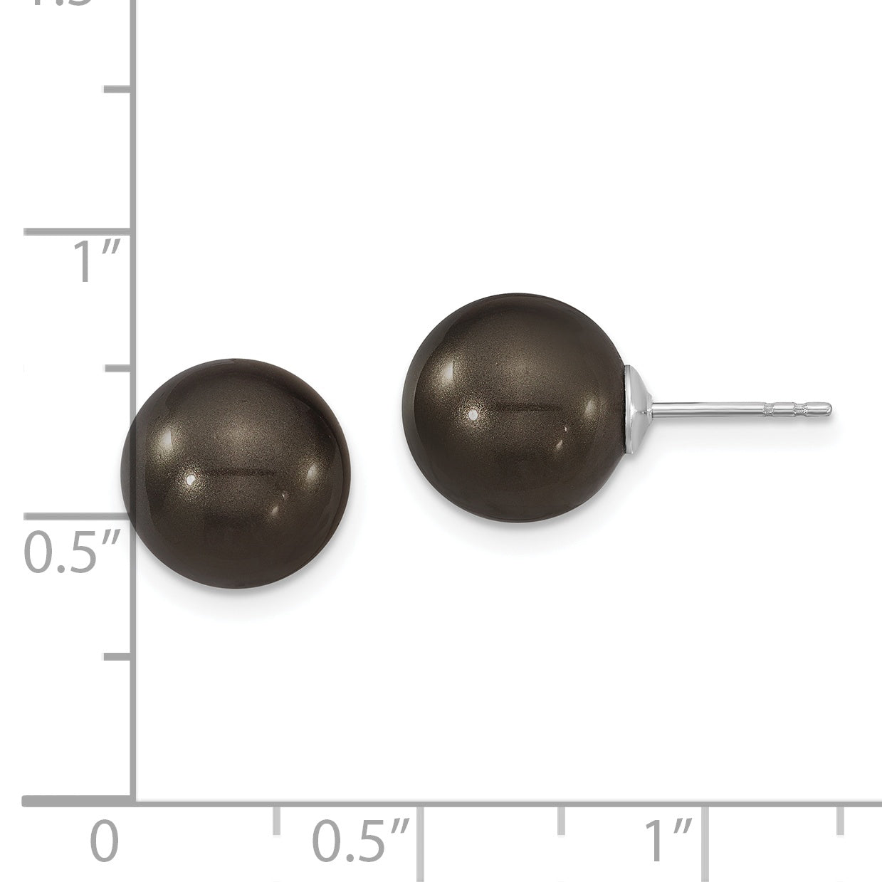 Majestik Sterling Silver Rhodium-plated 10-11mm Black Imitation Shell Pearl Stud Earrings