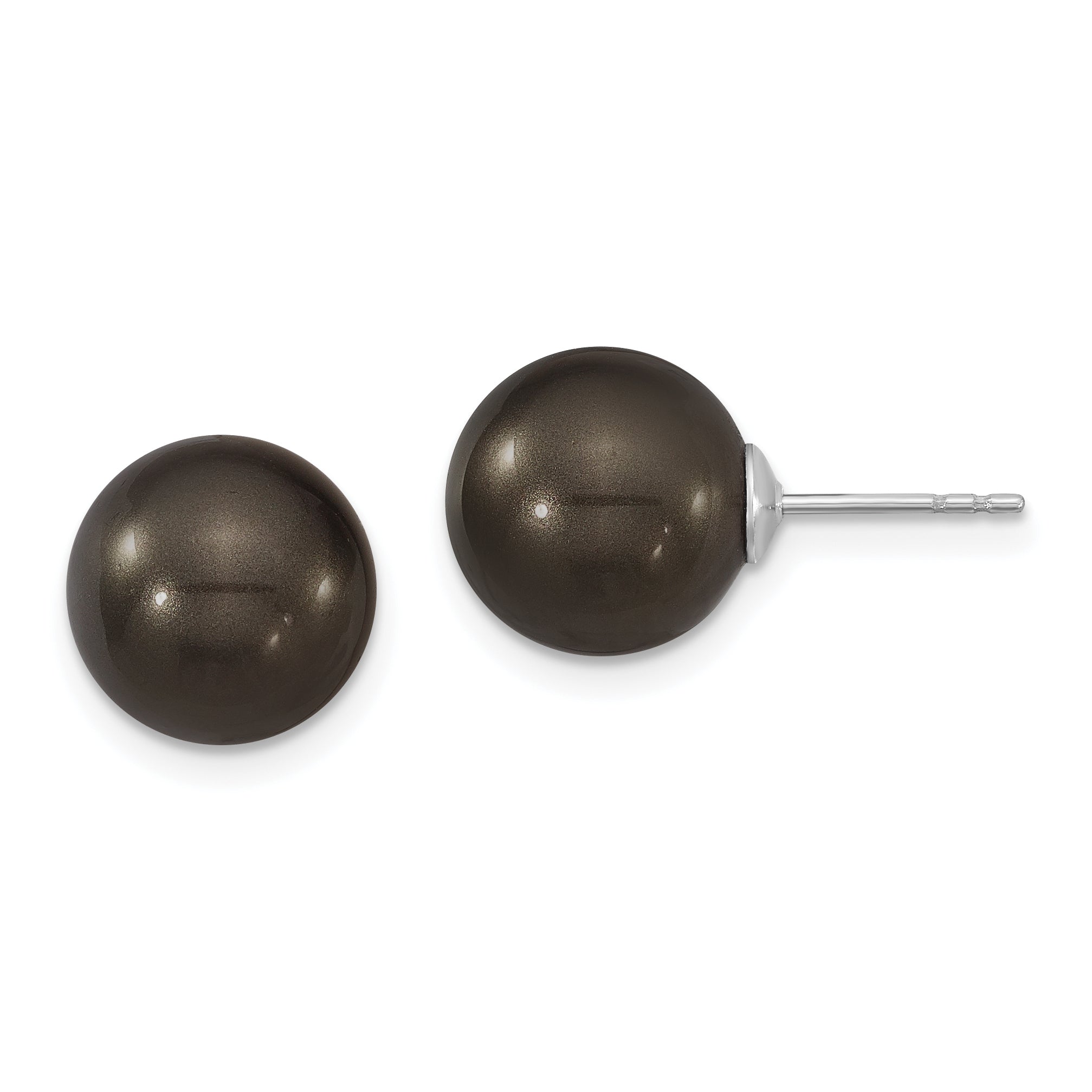 Majestik Sterling Silver Rhodium-plated 10-11mm Black Imitation Shell Pearl Stud Earrings Main image
