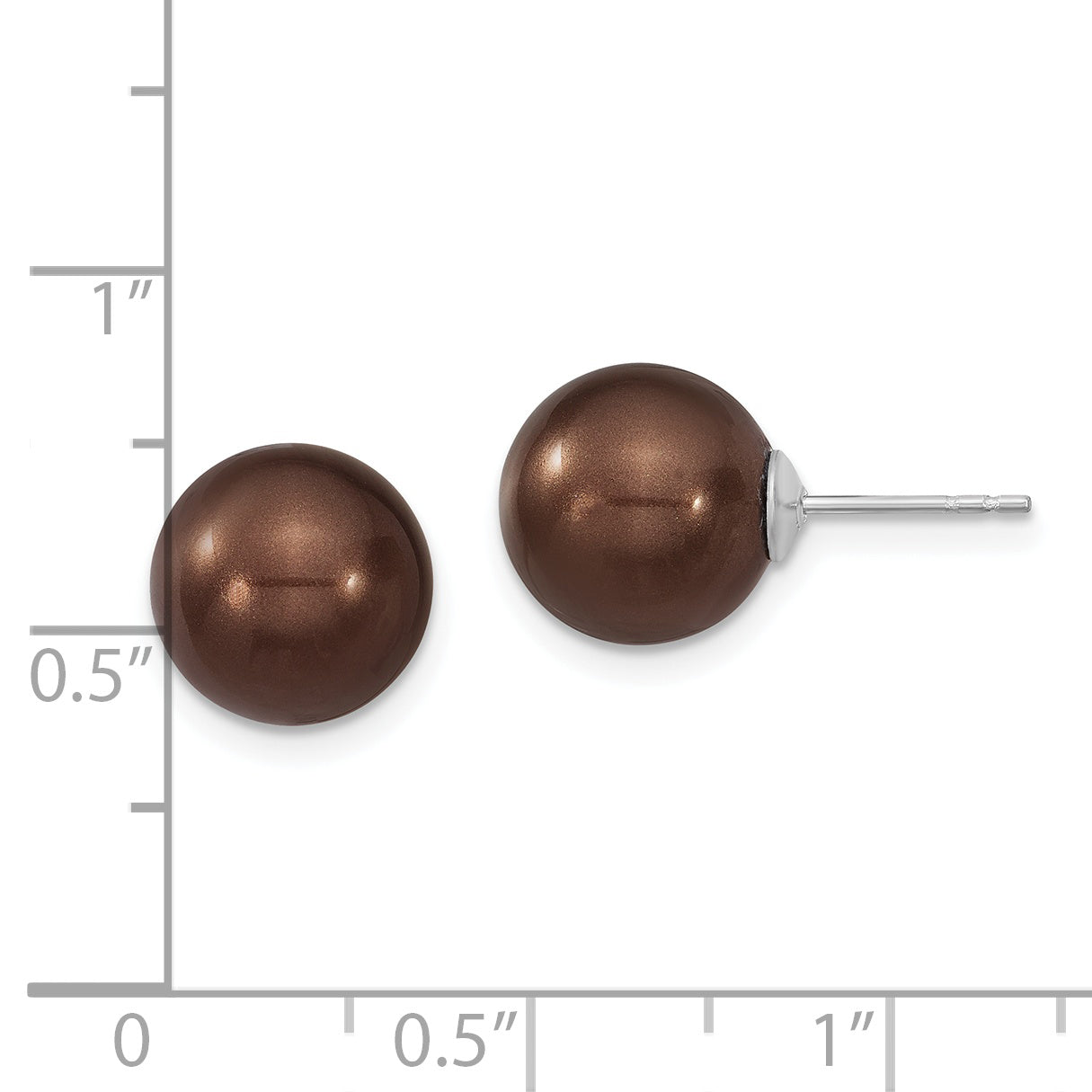 Majestik Sterling Silver Rhodium-plated 10-11mm Brown Imitation Shell Pearl Stud Earrings