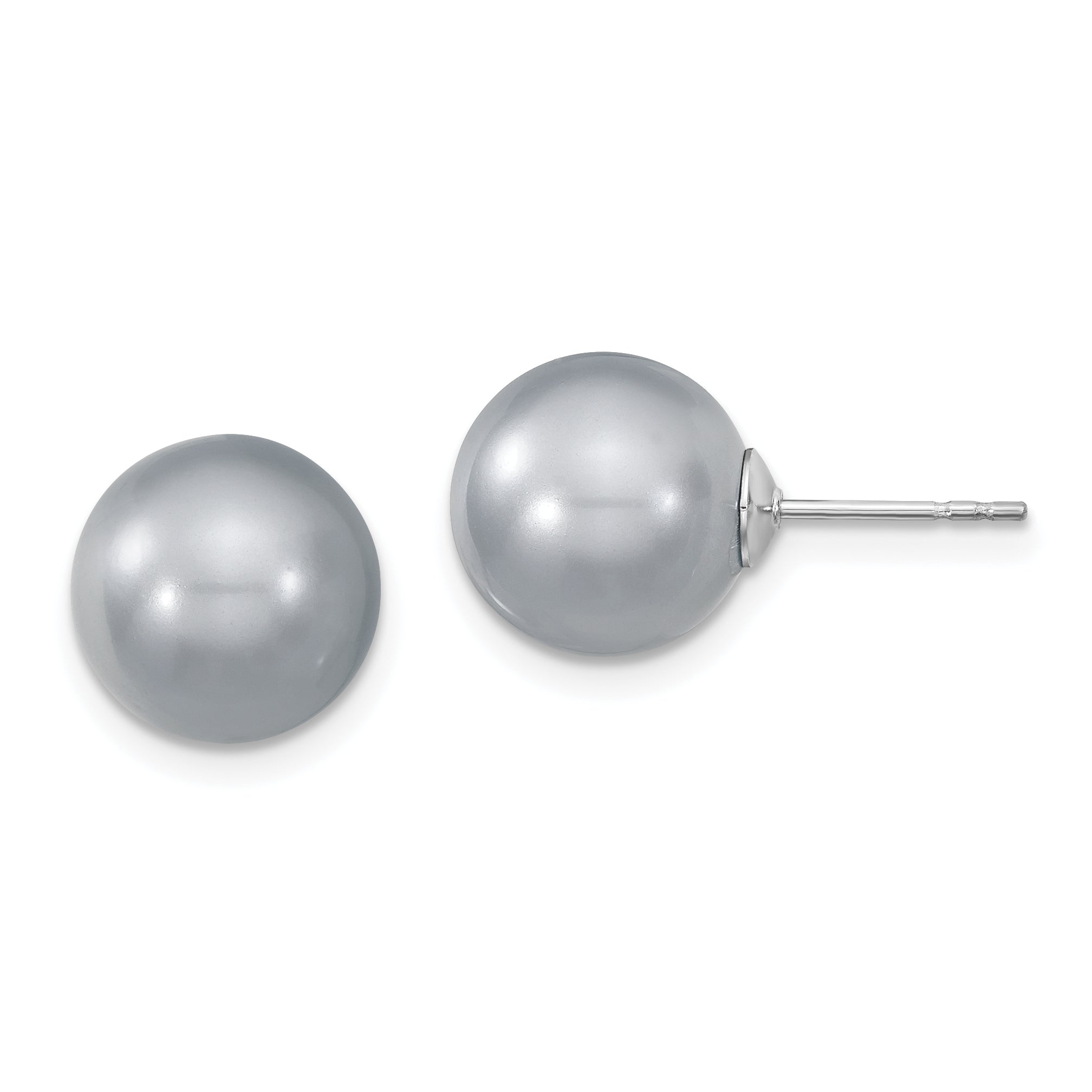 Majestik Sterling Silver Rhodium-plated 10-11mm Grey Imitation Shell Pearl Stud Earrings Main image