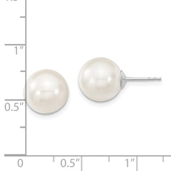 Majestic Sterling Silver Rhodium-plated 10-11mm White Imitation Shell Pearl Stud Earrings