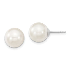 Majestic Sterling Silver Rhodium-plated 10-11mm White Imitation Shell Pearl Stud Earrings