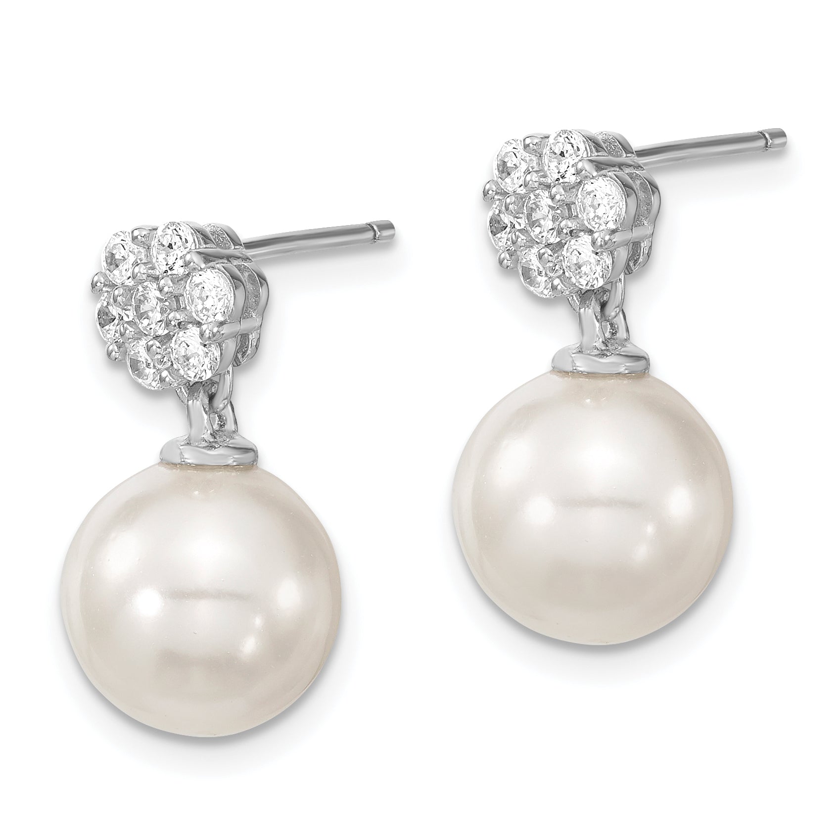 Sophia Jewelers Sterling Silver Dangle Earrings with Shell Pearls and CZ Elegance Secondary image