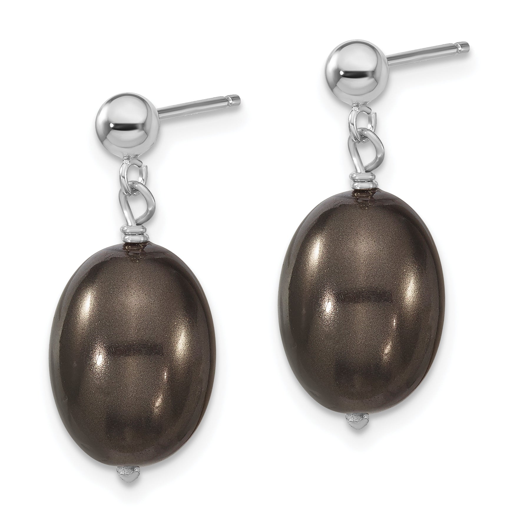 Sterling Silver Rhodium-Plated Shell Pearl Dangle Earrings 10-11mm Secondary image