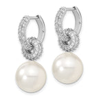 Majestik Sterling Silver CZ Hoop Earrings with Shell Pearls