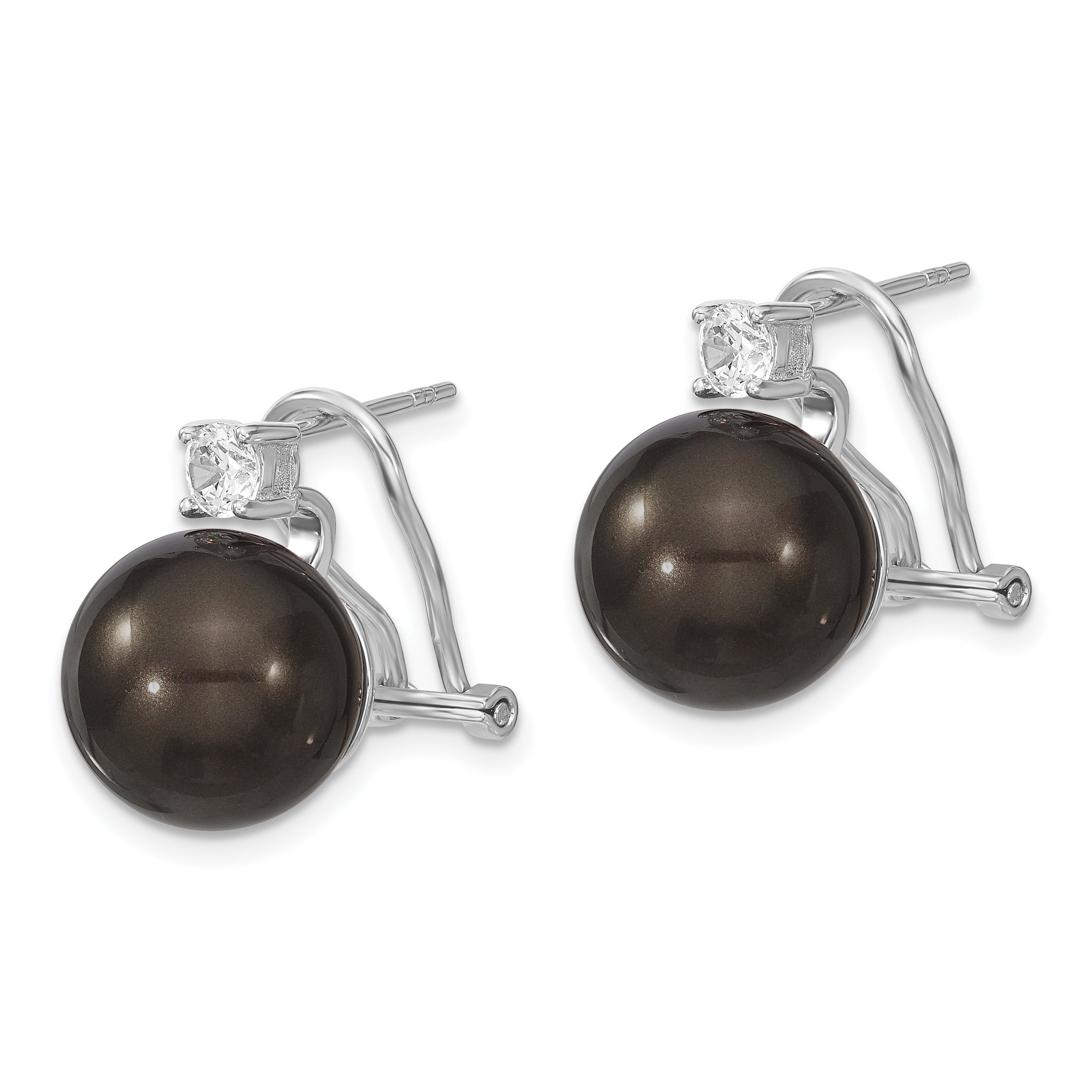 Majestik Sterling Silver Rhodium-Plated Black Pearl and CZ Earrings for Women Secondary image