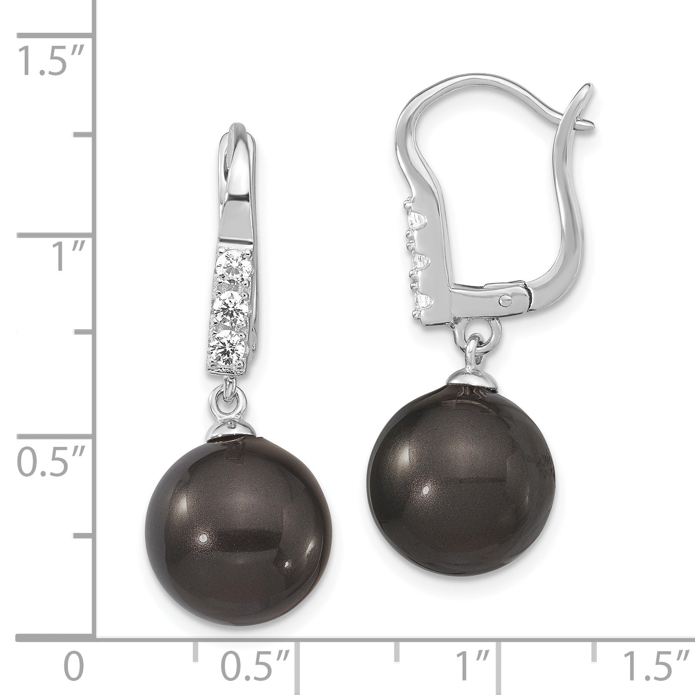 Sophia Jewelers Sterling Silver Black Shell Pearl Dangle Earrings Gift Ready Elegance
