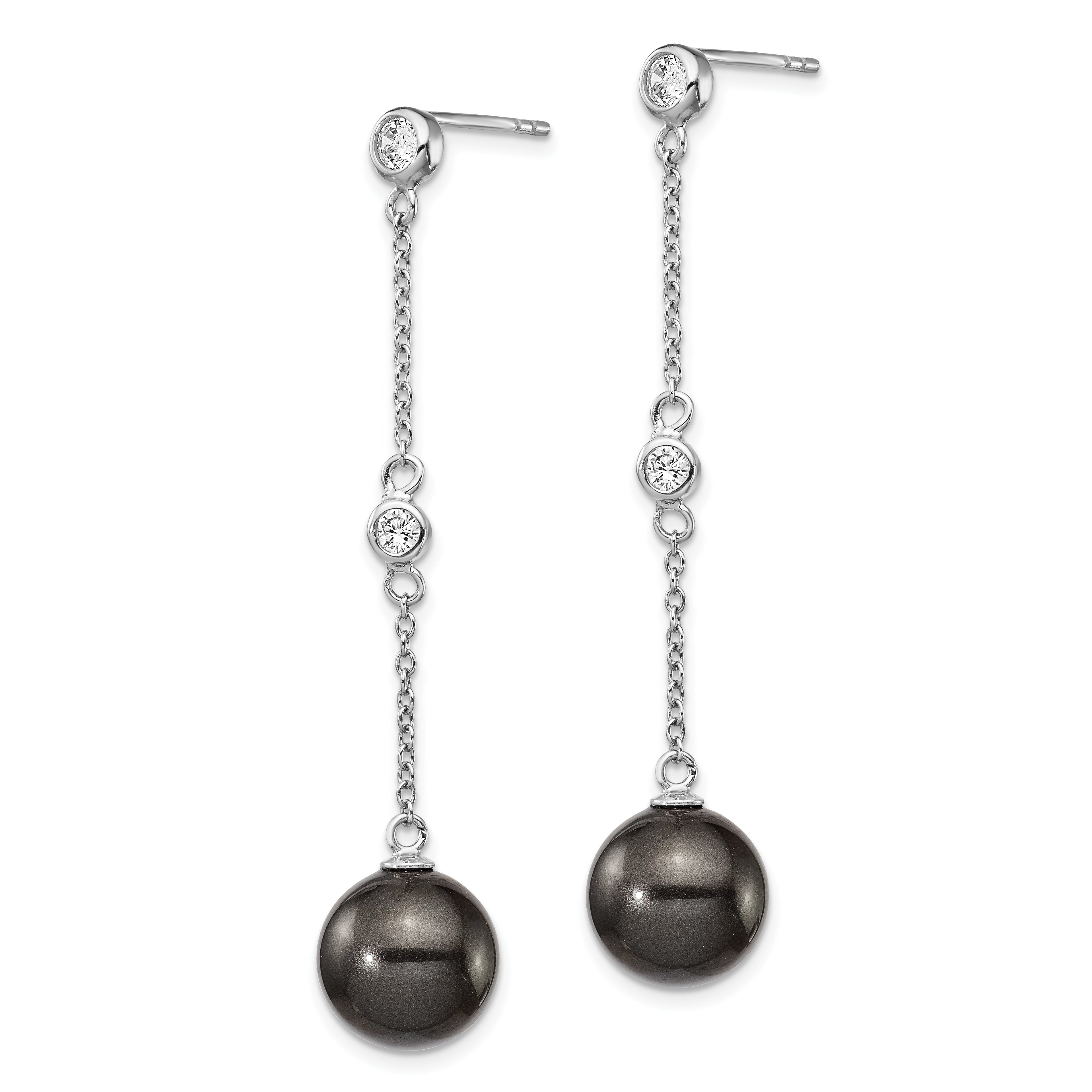 Sophia Jewelers Sterling Silver CZ & Black Pearl Dangle Earrings Elegant Gift Ready Secondary image