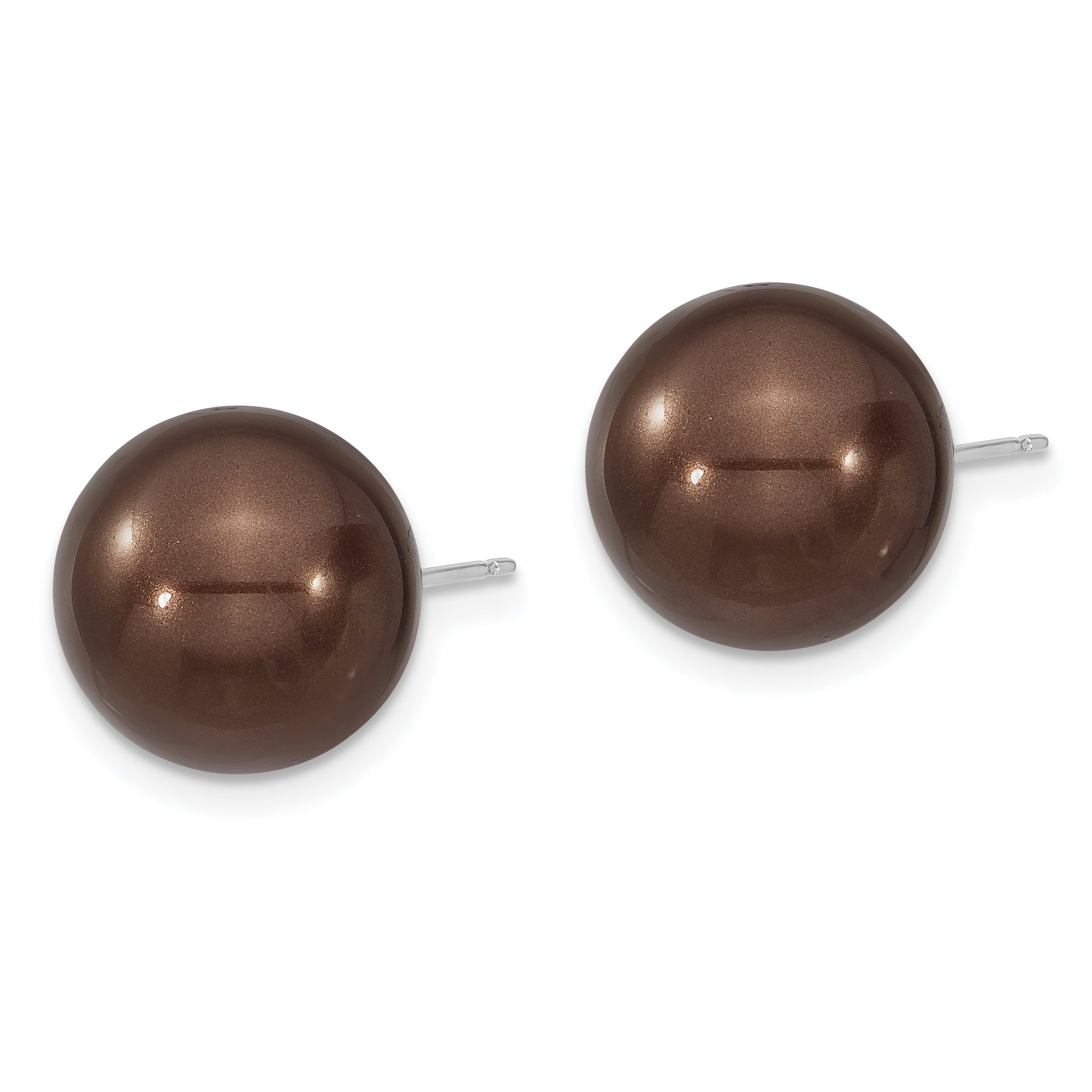 Sophia Jewelers Sterling Silver Rhodium-Plated Brown Shell Pearl Stud Earrings Secondary image