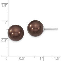 Sophia Jewelers Sterling Silver Rhodium-Plated Brown Shell Pearl Stud Earrings