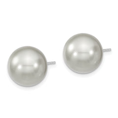 Majestik Sterling Silver Rhodium-plated 12-13mm Grey Imitation Shell Pearl Stud Earrings