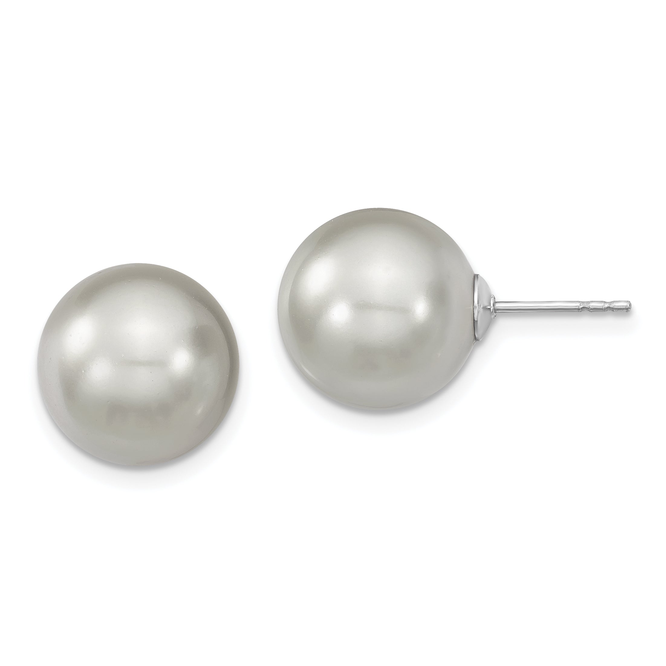 Majestik Sterling Silver Rhodium-plated 12-13mm Grey Imitation Shell Pearl Stud Earrings