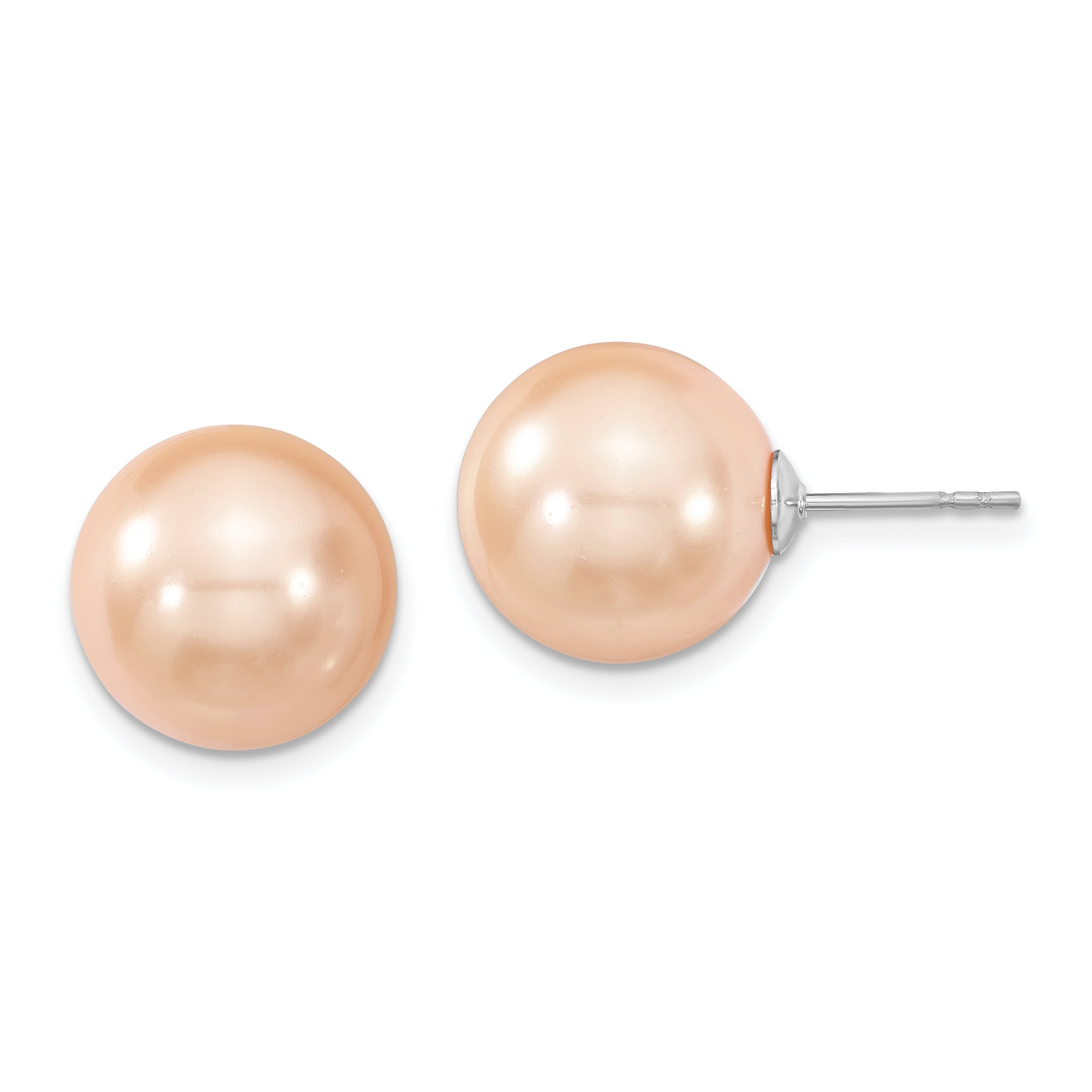 Majestik Sterling Silver Rhodium-plated 12-13mm Pink Imitation Shell Pearl Stud Earrings Main image