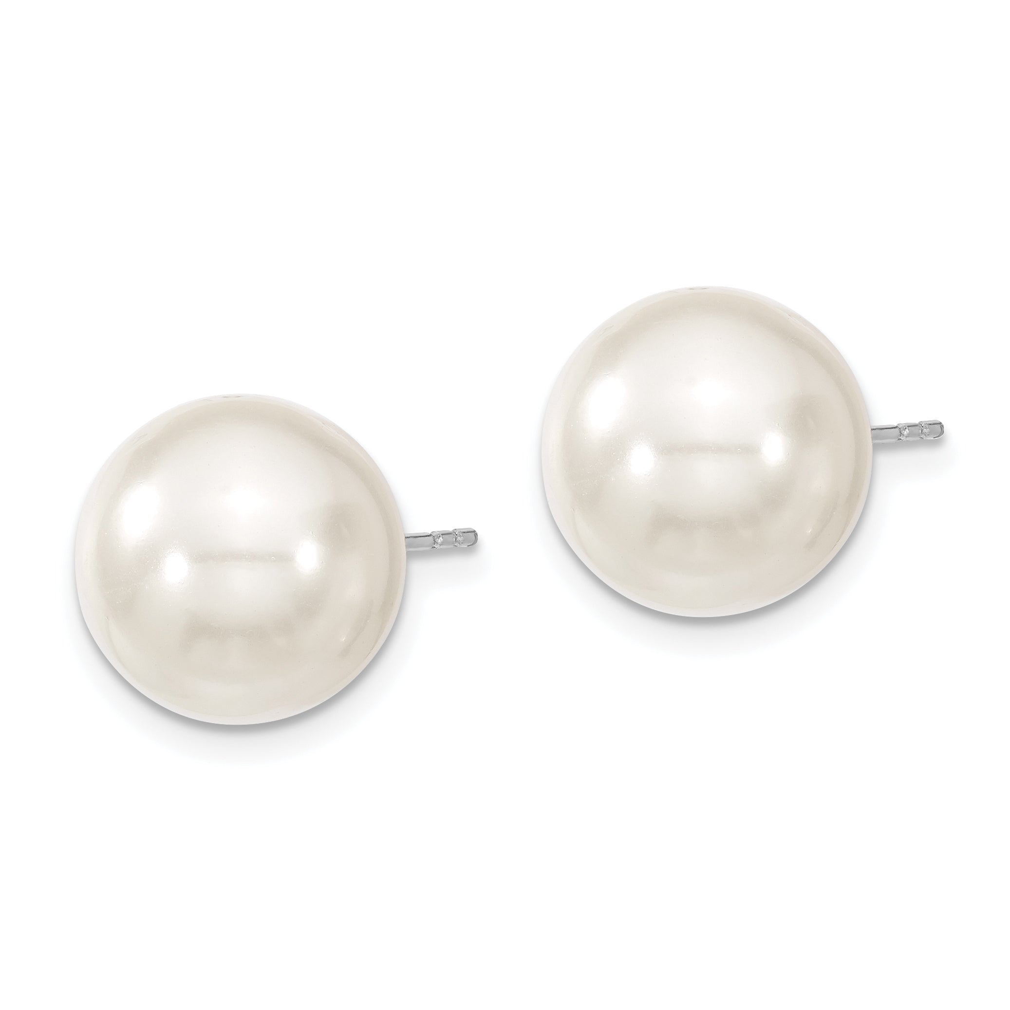 Majestic Sterling Silver Rhodium-plated 12-13mm White Imitation Shell Pearl Stud Earrings