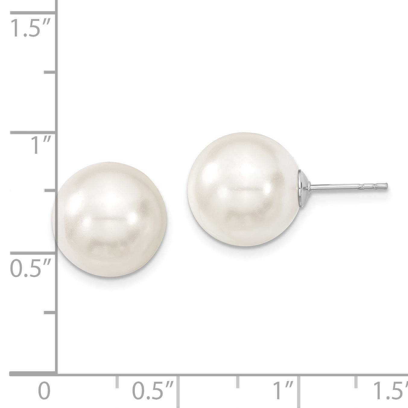 Majestic Sterling Silver Rhodium-plated 12-13mm White Imitation Shell Pearl Stud Earrings