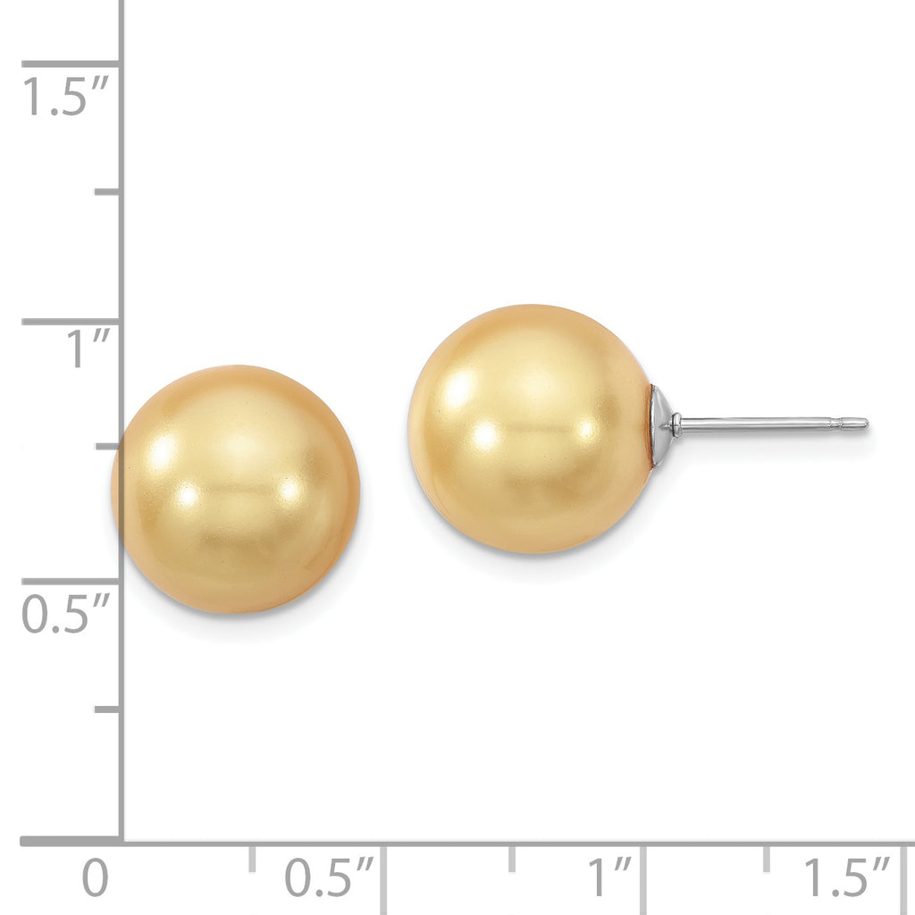 Sophia Jewelers Sterling Silver Stud Earrings with Yellow Shell Pearls and Polished Rhodium Finish