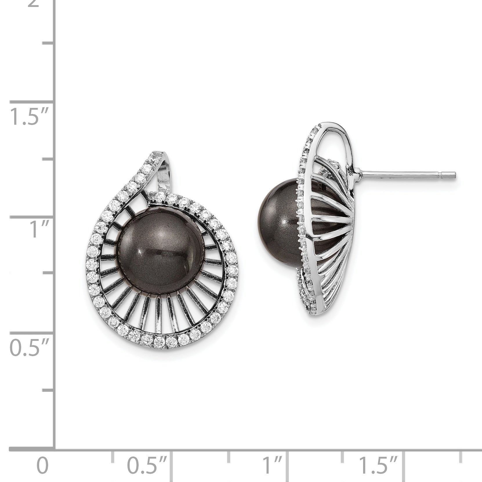 Sophia Jewelers Sterling Silver Rhodium-Plated Black Pearl CZ Drop Earrings