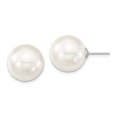 Majestic Sterling Silver Rhodium-plated 14-15mm White Imitation Shell Pearl Stud Earrings