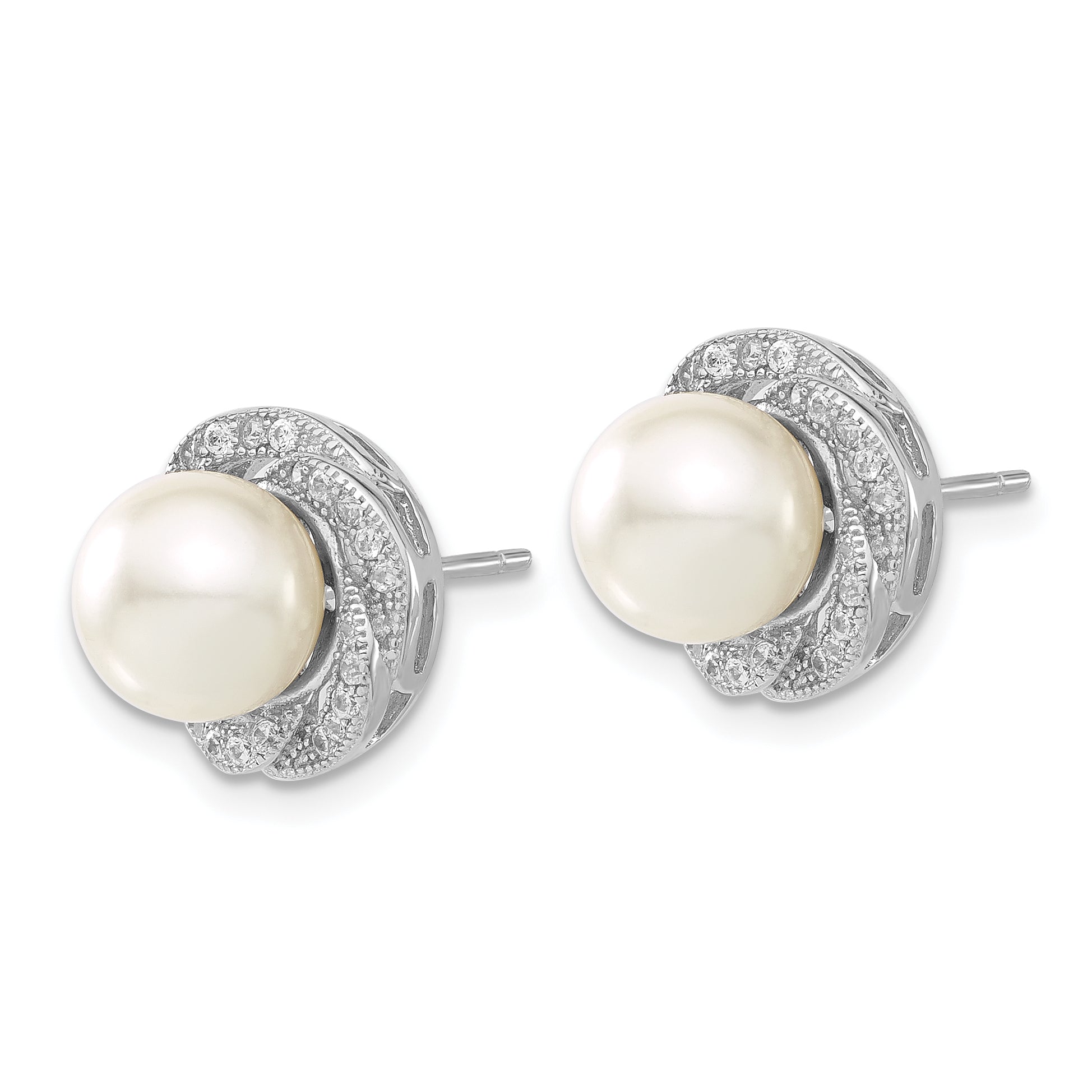 Sterling Silver Shell Pearl & CZ Earrings with Elegant Polished Finish Secondary image