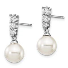 Sterling Silver CZ Shell Pearl Dangle Earrings with Rhodium Plating  Timeless Elegance
