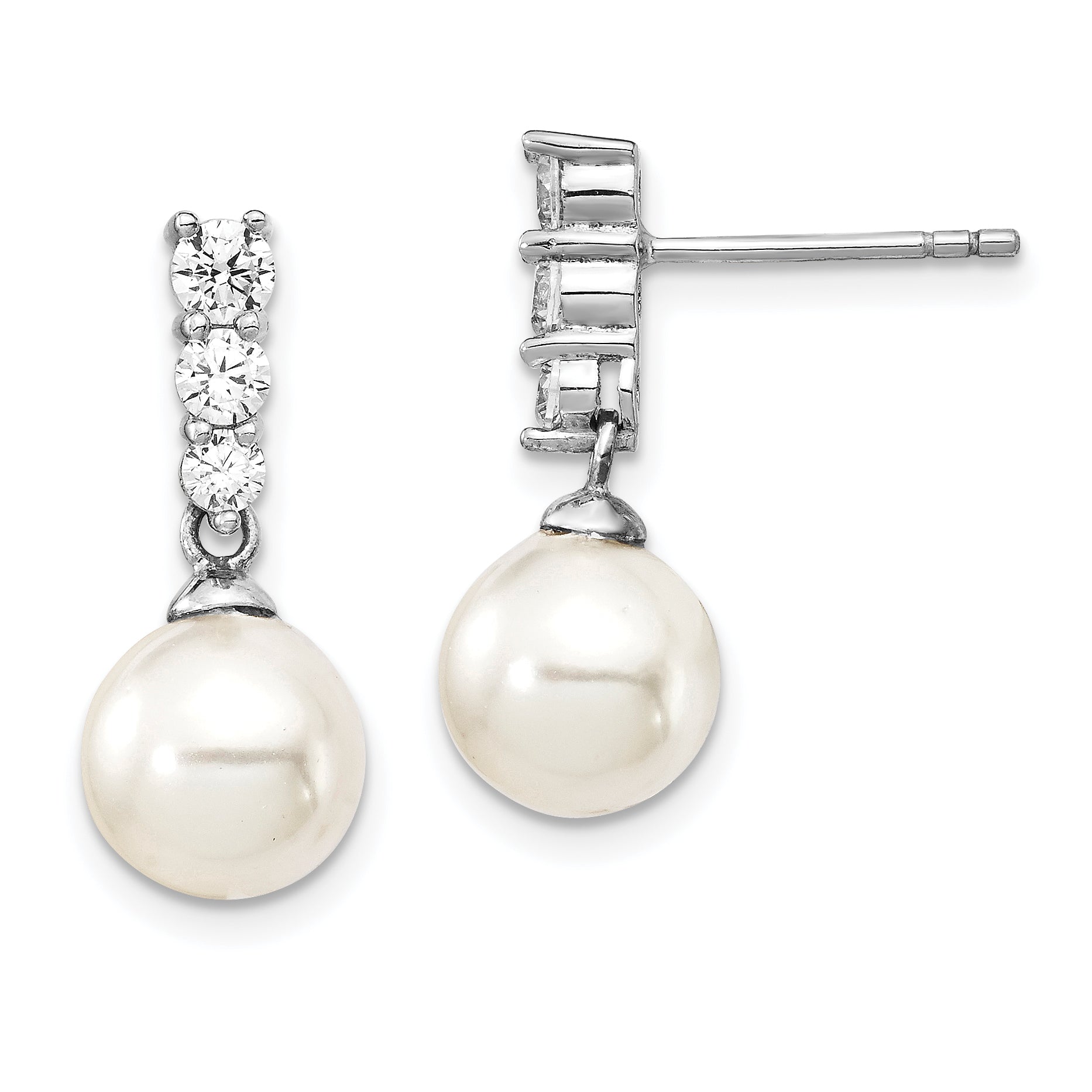 Majestik Sterling Silver Rhodium-plated 8-9mm Imitation Shell Pearl CZ Dangle Earrings Main image