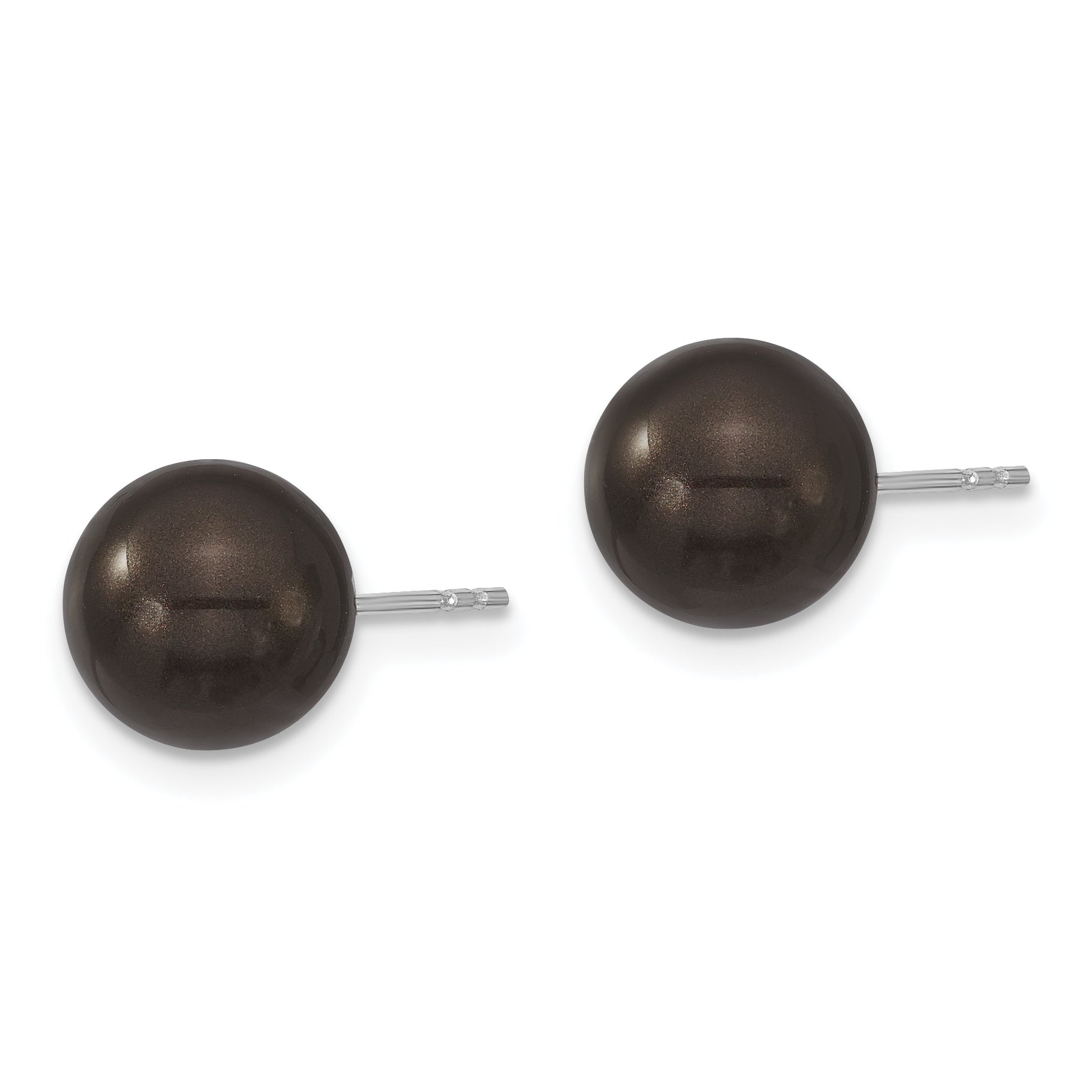 Sterling Silver Rhodium-Plated Black Shell Pearl Stud Earrings, Elegant and Gift Ready Secondary image