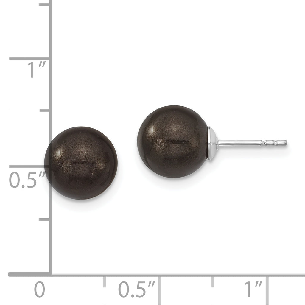 Sterling Silver Rhodium-Plated Black Shell Pearl Stud Earrings, Elegant and Gift Ready