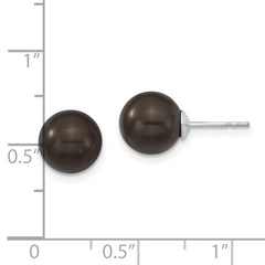 Sterling Silver Rhodium-Plated Black Shell Pearl Stud Earrings, Elegant and Gift Ready