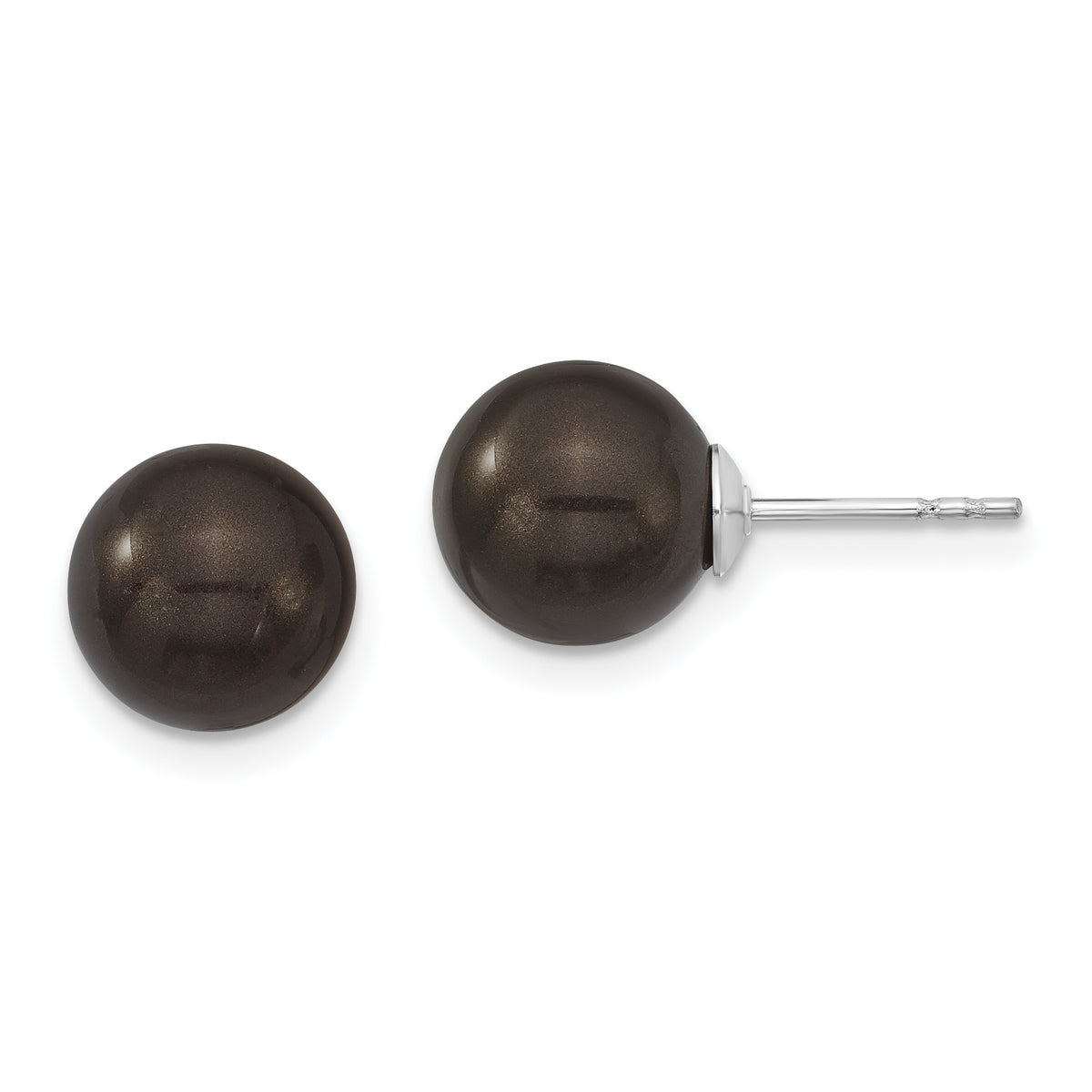 Majestik Sterling Silver Rhodium-plated 8-9mm Black Imitation Shell Pearl Stud Earrings