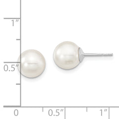 Majestic Sterling Silver Rhodium-plated 8-9mm White Imitation Shell Pearl Stud Earrings