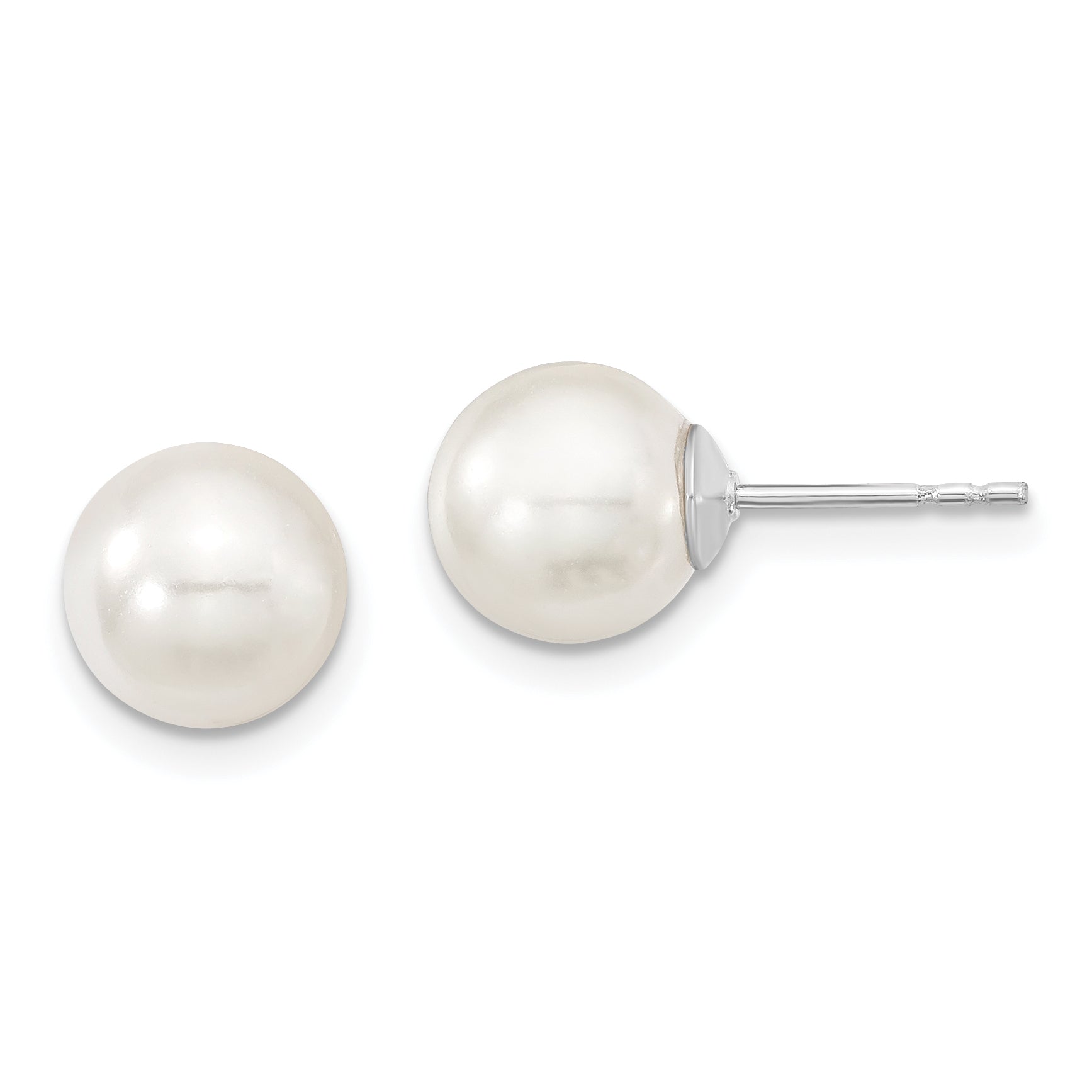 Majestic Sterling Silver Rhodium-plated 8-9mm White Imitation Shell Pearl Stud Earrings