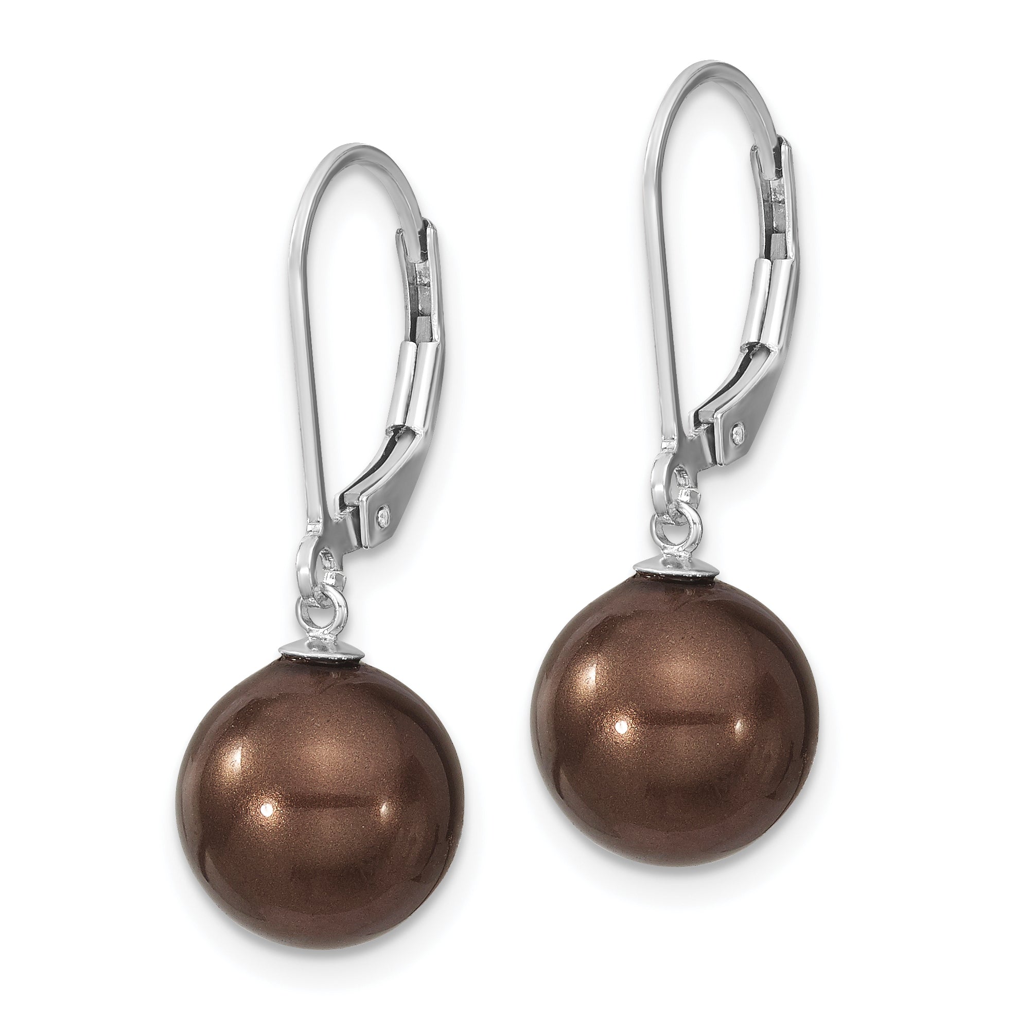 Majestik Rhodium-Plated Sterling Silver Shell Pearl Dangle Earrings with Leverback Closure Secondary image