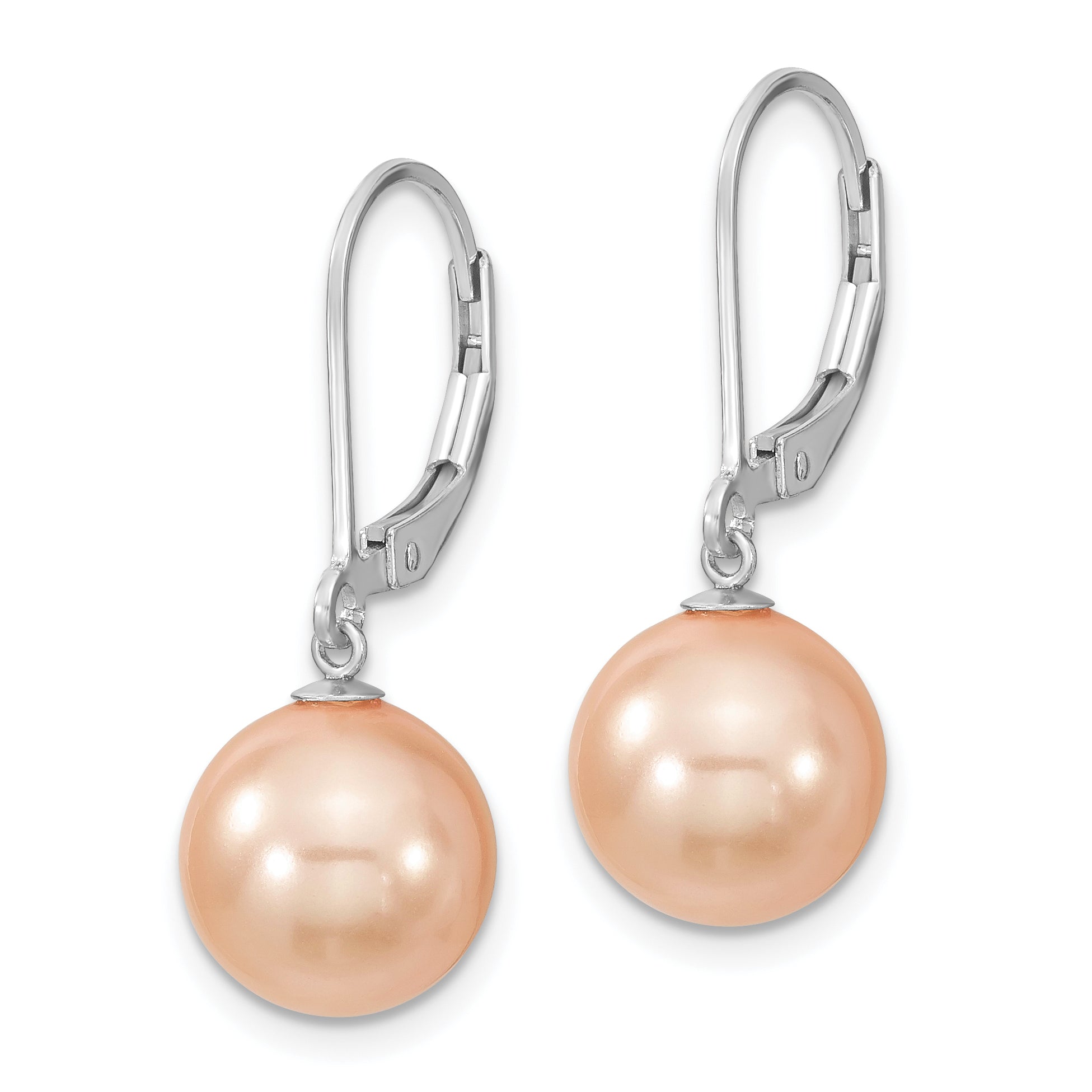 Majestik Sterling Silver Rhodium-plated 10-11mm Pink Imitation Shell Pearl Leverback Dangle Earring Secondary image