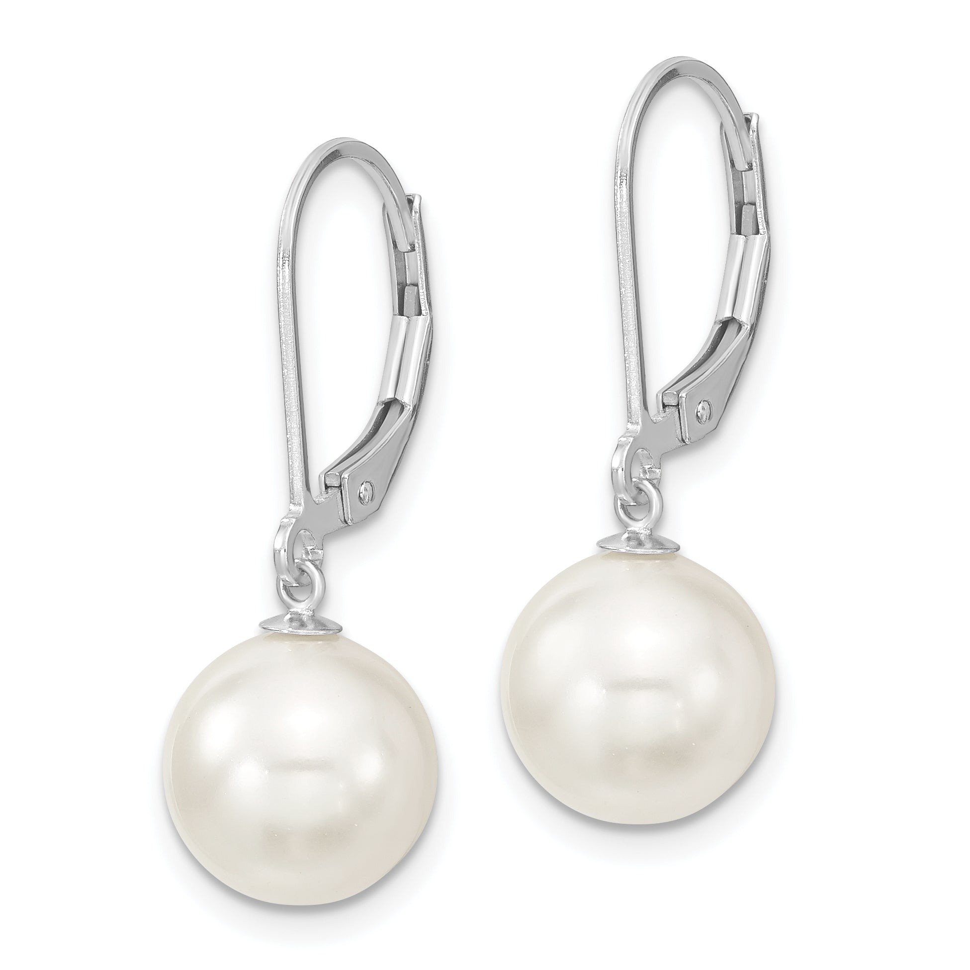 Majestik Sterling Silver Rhodium-plated 10-11mm White Imitation Shell Pearl Leverback Dangle Earring Secondary image