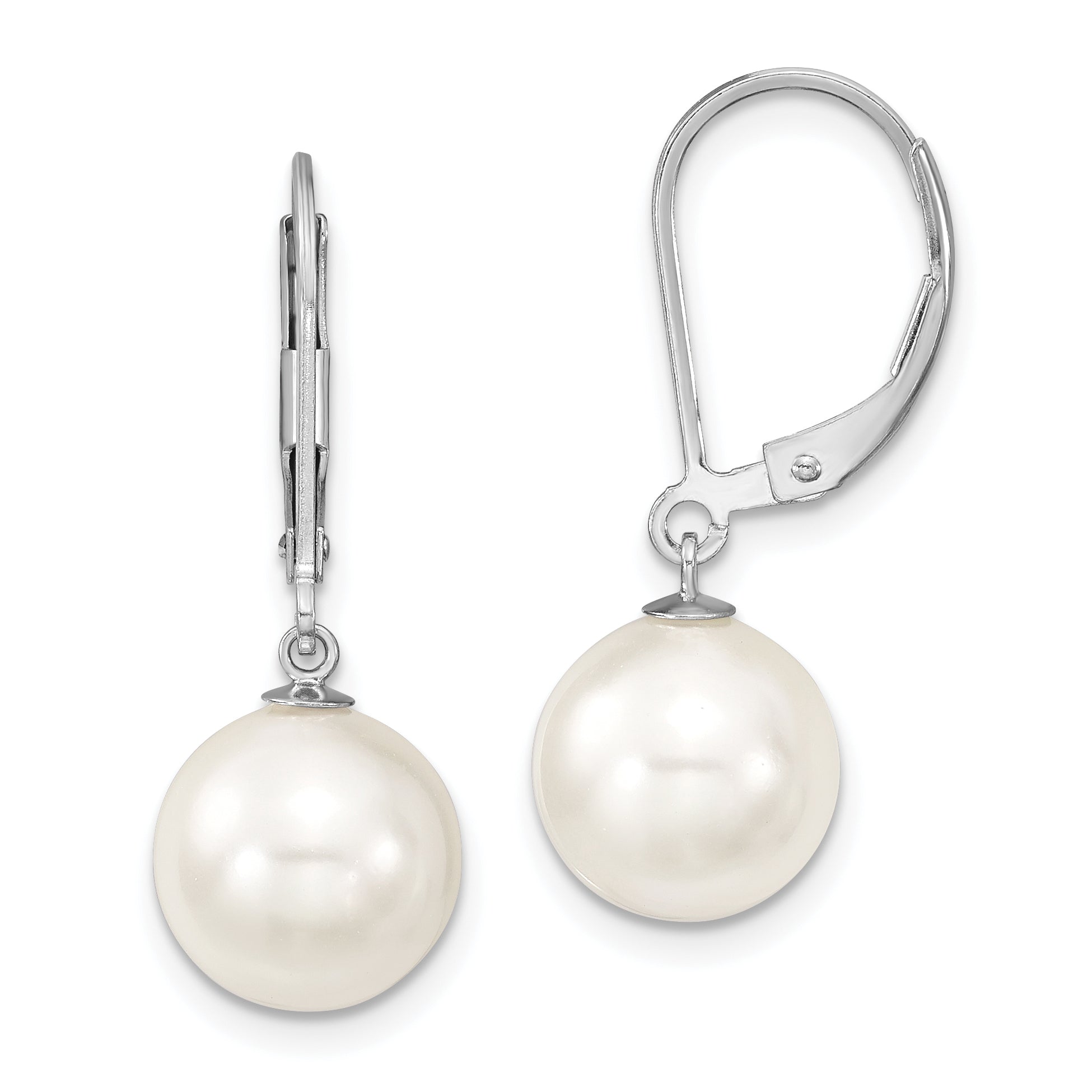 Majestik Sterling Silver Rhodium-plated 10-11mm White Imitation Shell Pearl Leverback Dangle Earring Main image