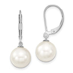 Majestik Sterling Silver Rhodium-plated 10-11mm White Imitation Shell Pearl Leverback Dangle Earring