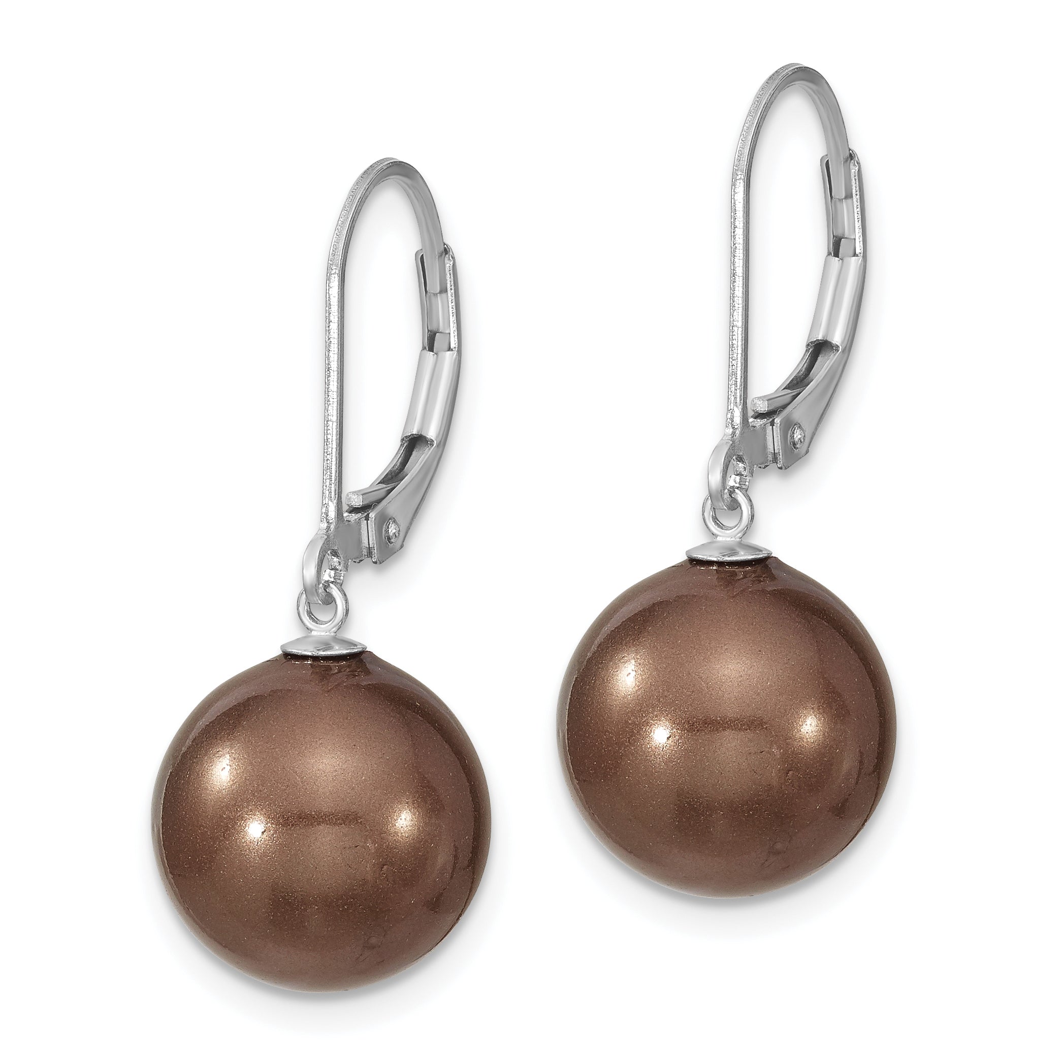 Sophia Jewelers Sterling Silver Rhodium-Plated Shell Pearl Dangle Earrings Secondary image