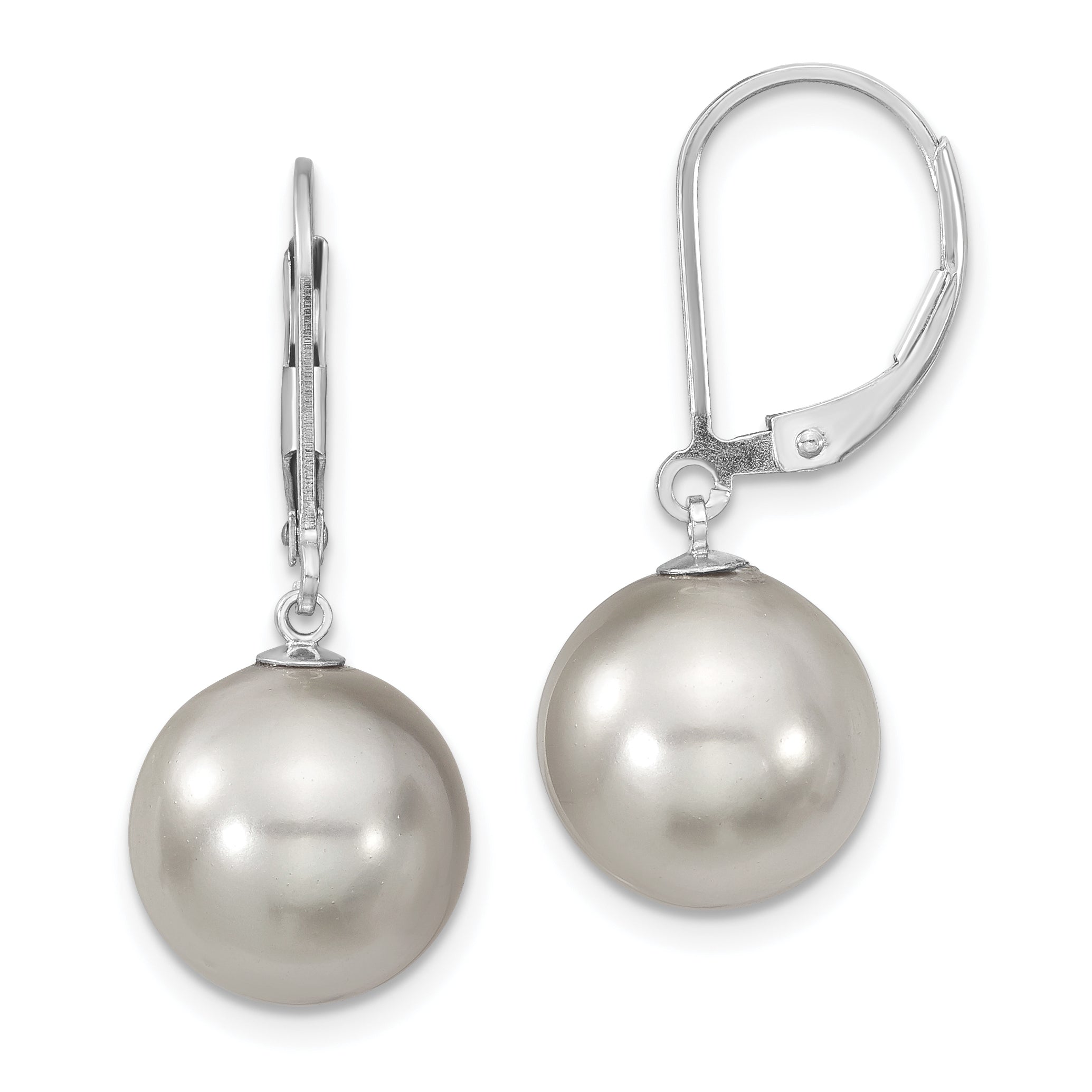 Majestik Sterling Silver Rhodium-plated 12-13mm Grey Imitation Shell Pearl Leverback Dangle Earring Main image