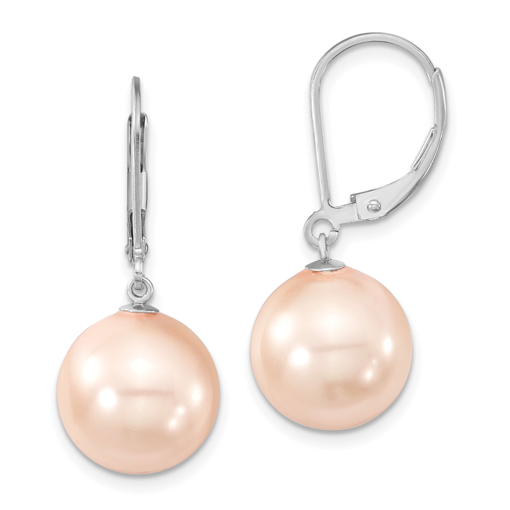 Majestik Sterling Silver Rhodium-plated 12-13mm Pink Imitation Shell Pearl Leverback Dangle Earring Main image