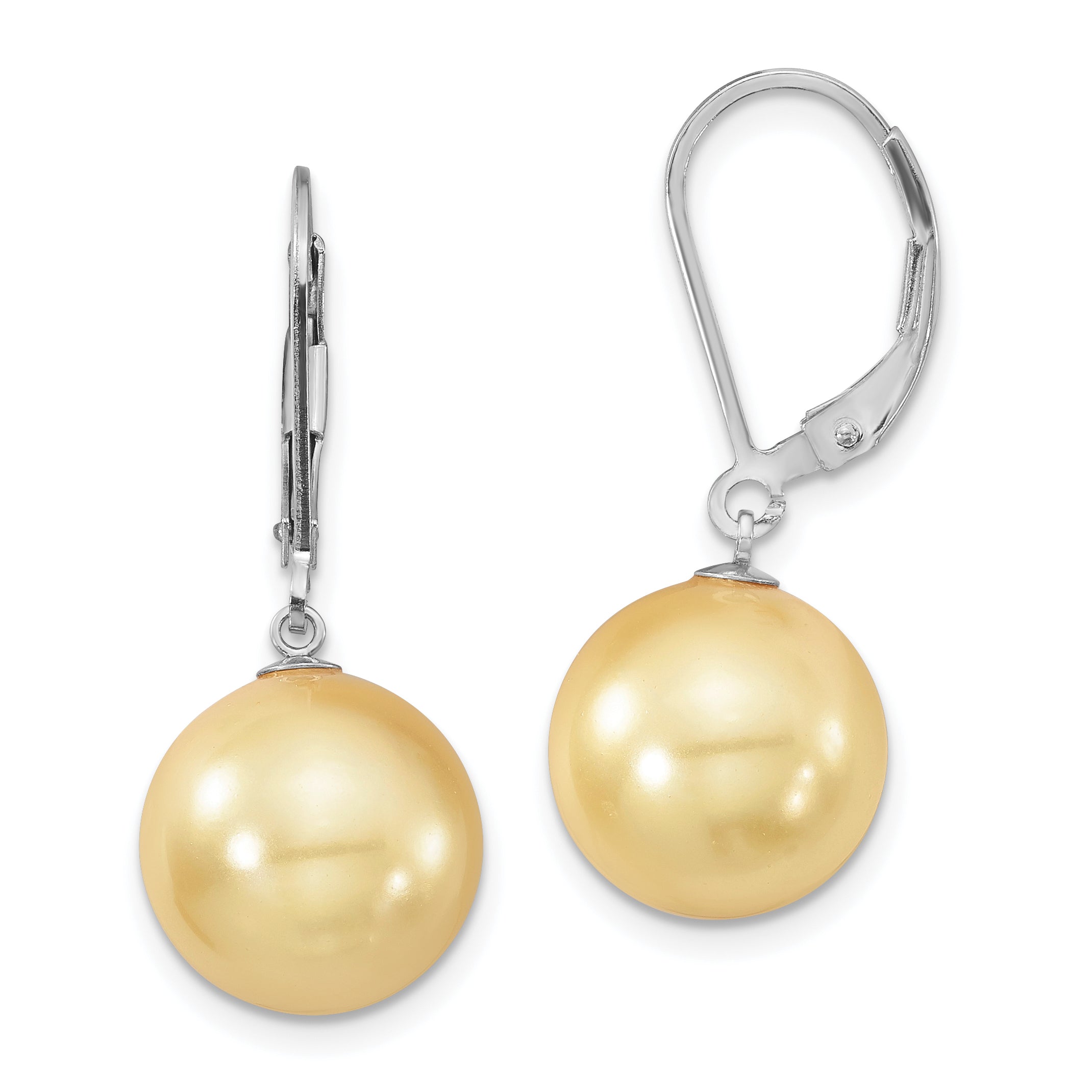 Majestik Sterling Silver Rhodium-plated 12-13mm Yellow Imitation Shell Pearl Leverback Dangle Earrings Main image
