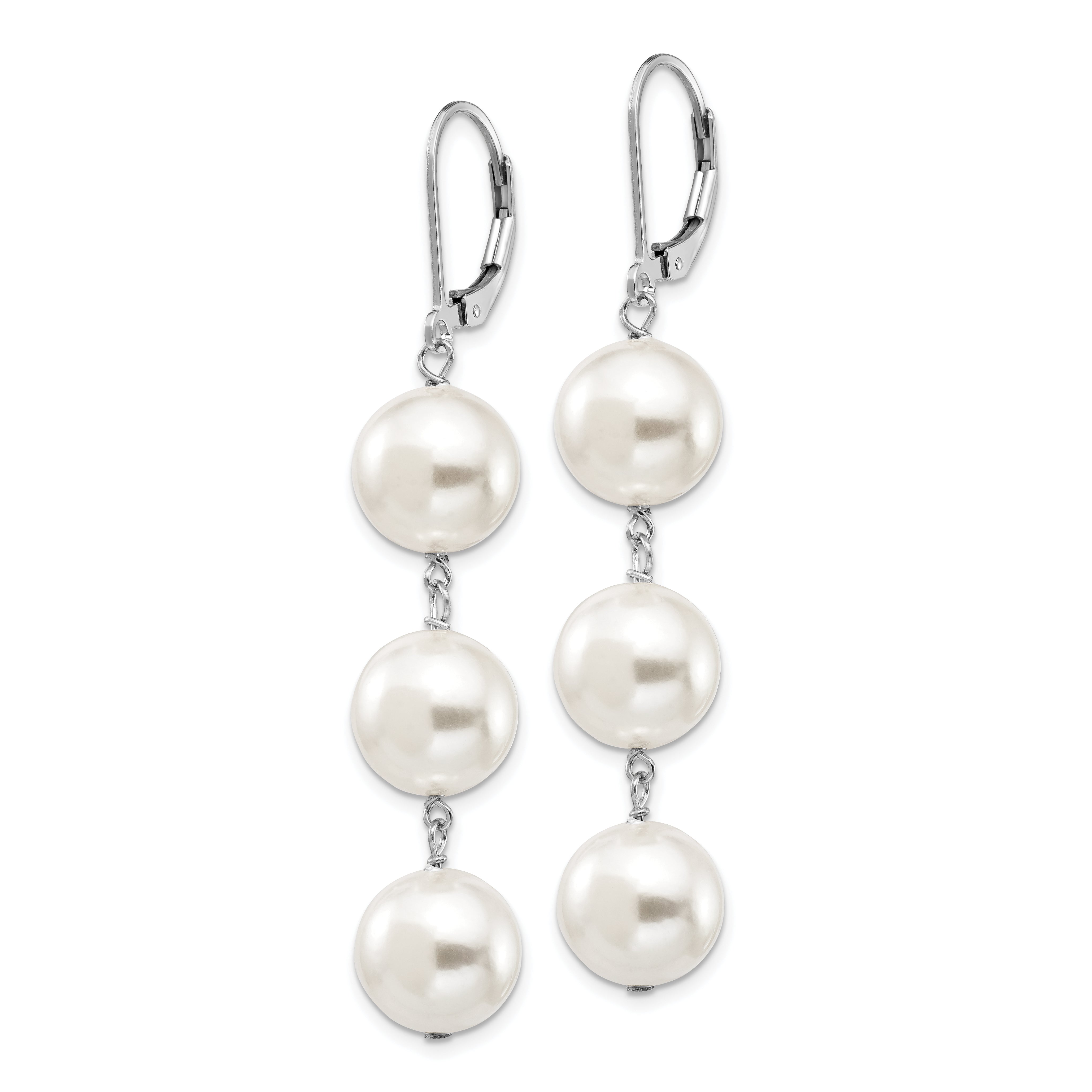 Sophia Jewelers Sterling Silver Shell Pearl Dangle Earrings with Rhodium Polish Secondary image