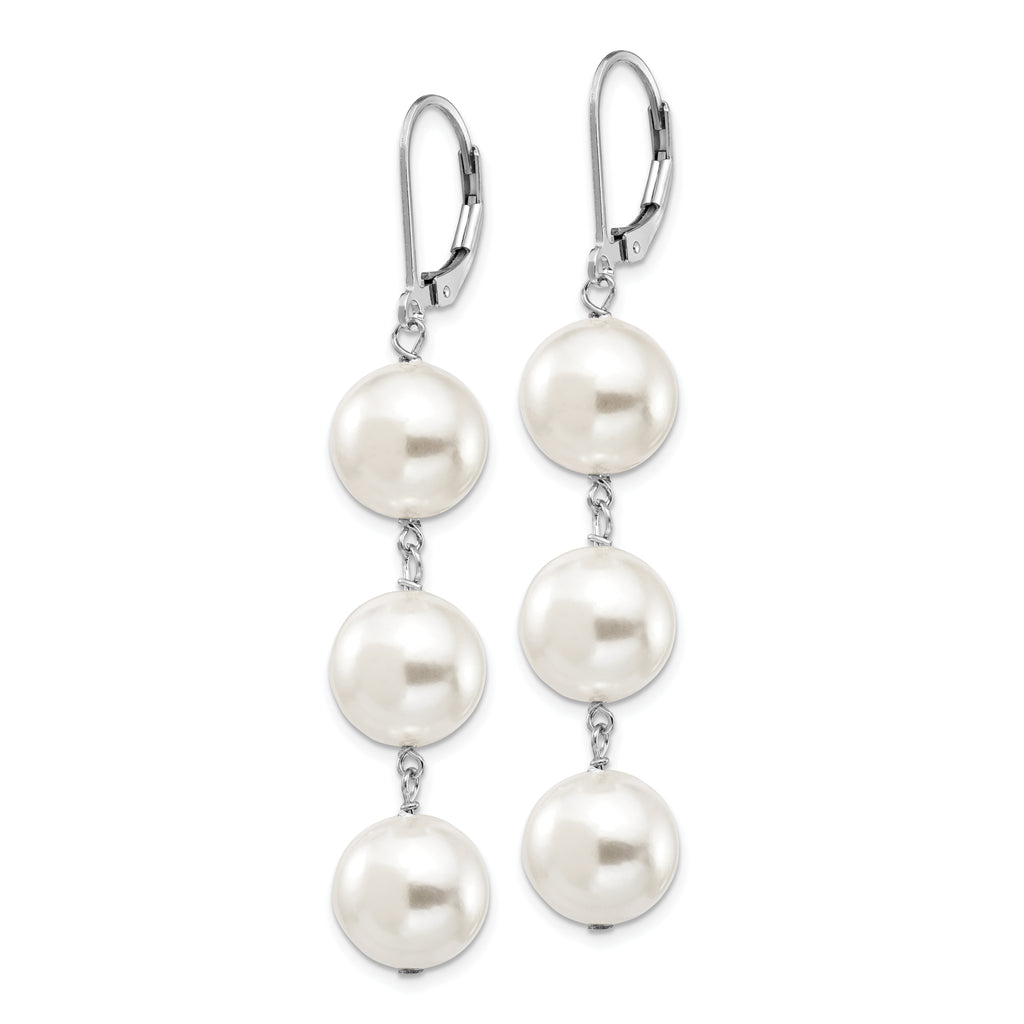 Sophia Jewelers Sterling Silver Shell Pearl Dangle Earrings with Rhodium Polish