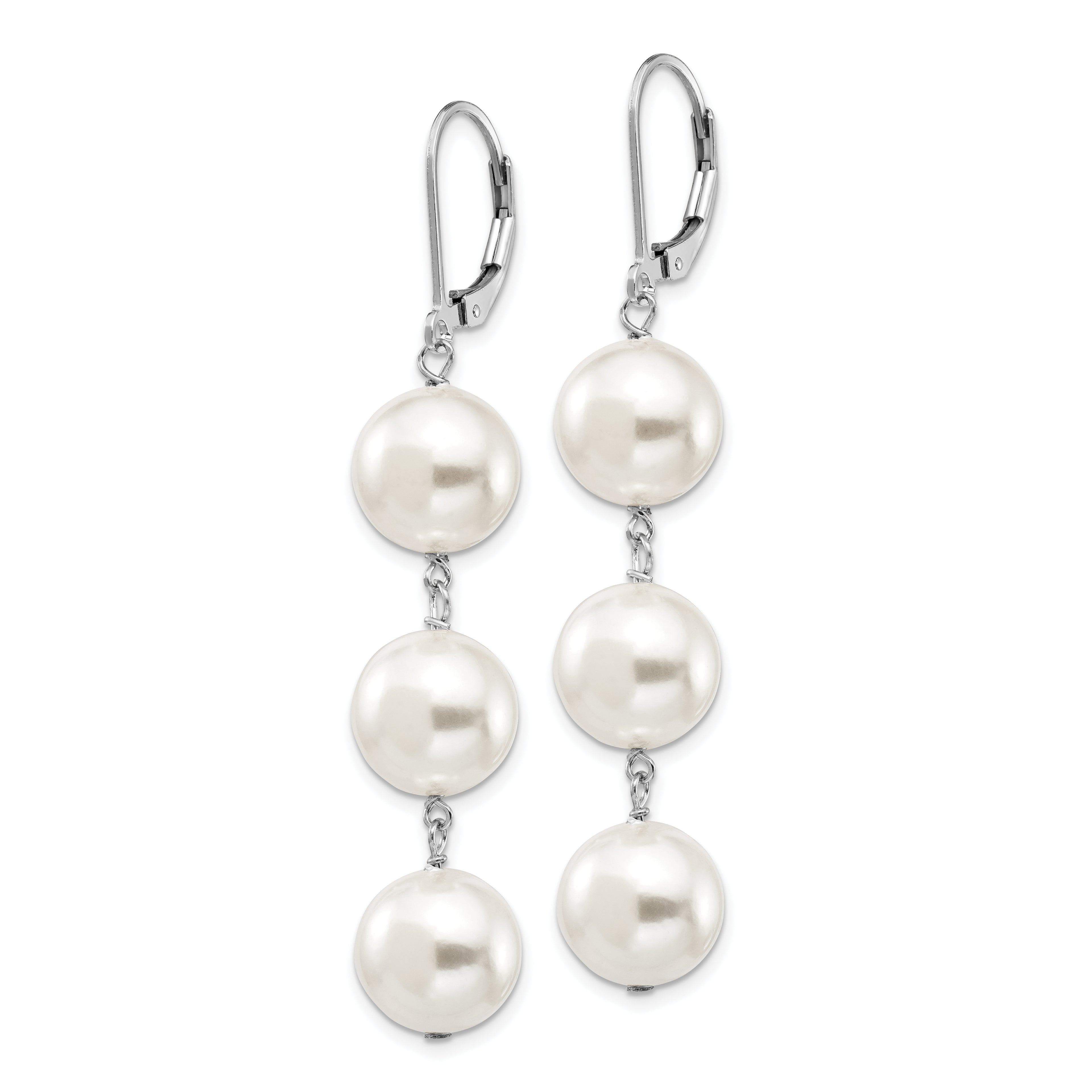 Sophia Jewelers Sterling Silver Shell Pearl Dangle Earrings with Rhodium Polish