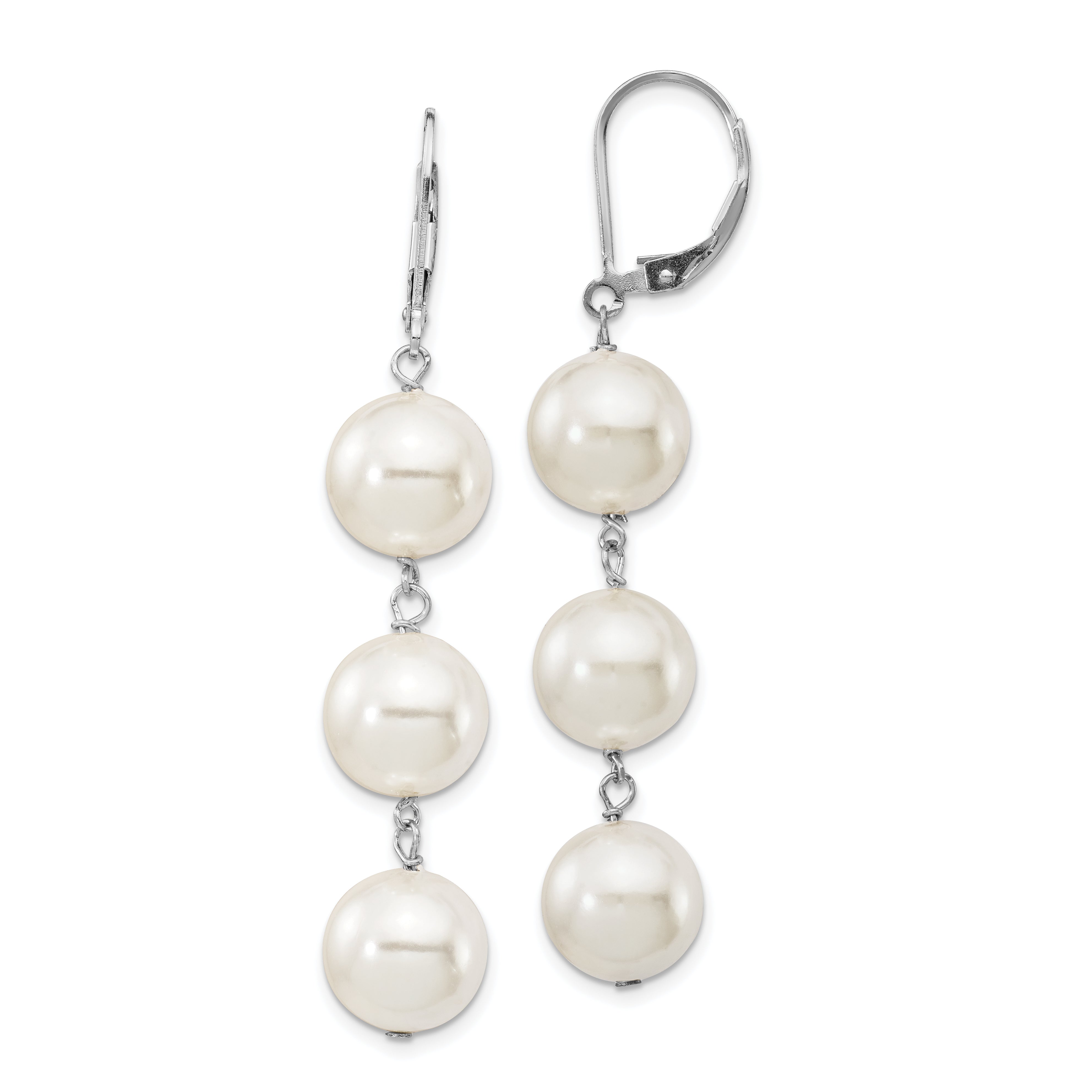 Majestik Sterling Silver Rhodium-plated 10-11mm Imitation Shell Pearl Dangle Earrings Main image